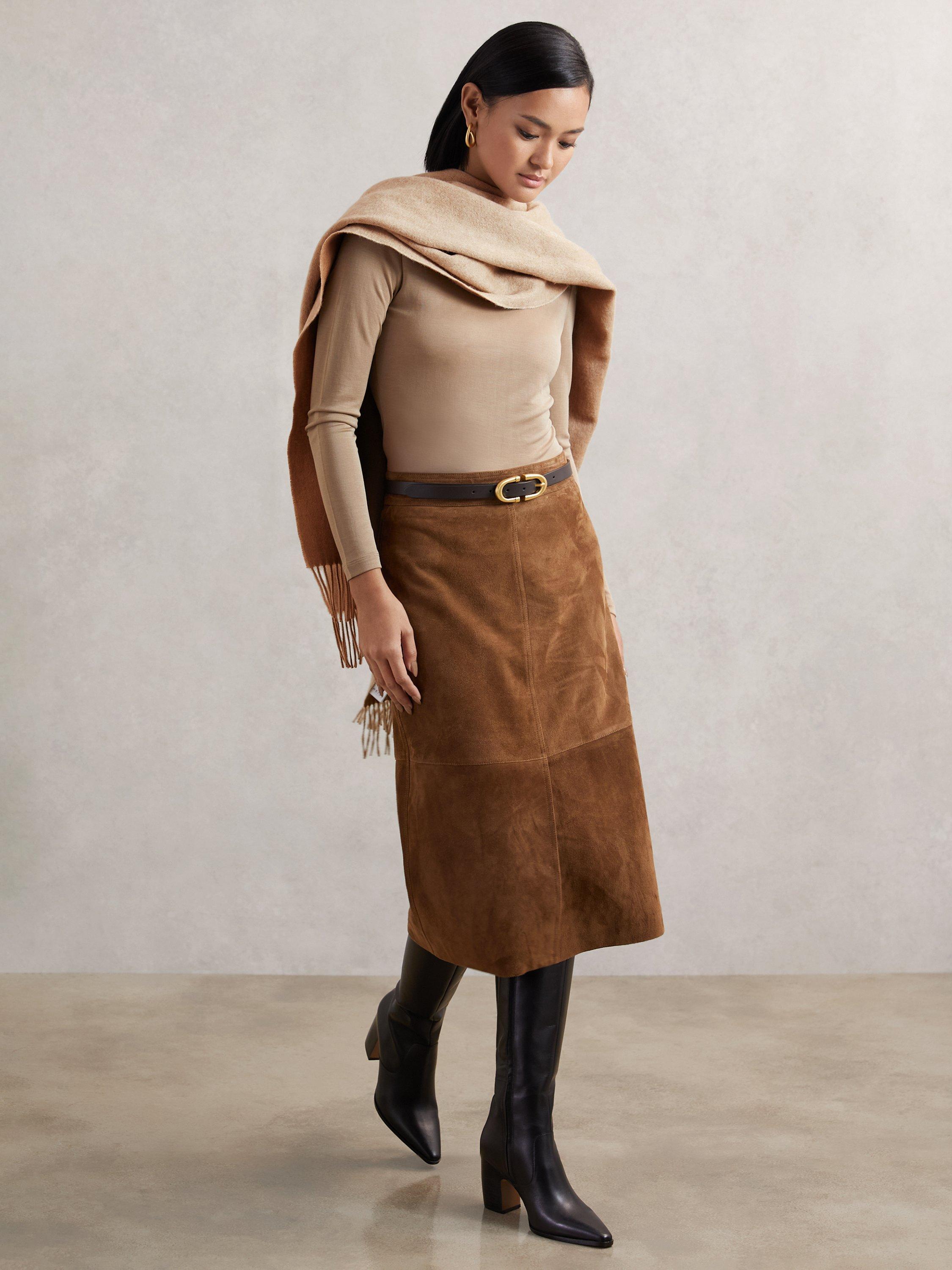 Product image 3 of 5, which shows Reiss Picton Wool Rich Scarf, Taupe, One Size