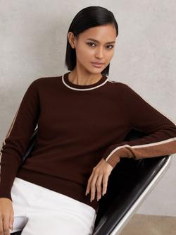 Reiss Anne Colour Block Wool Blend Jumper, Burgundy/Tan, Burgundy/Tan