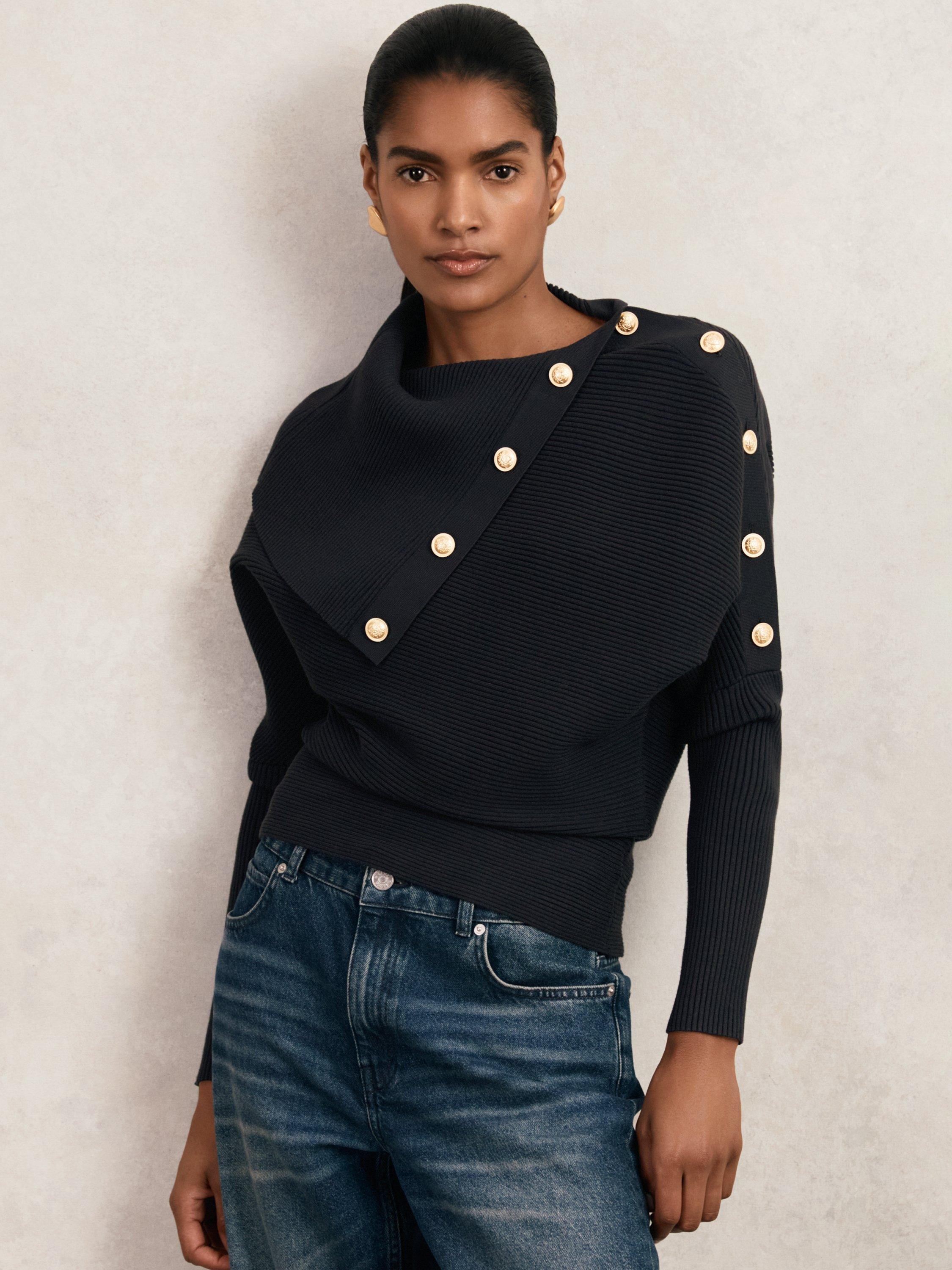 Product image 1 of 5, which shows Reiss Lexi Button Detail Jumper, Navy, XS