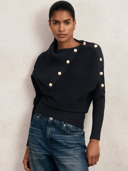 Reiss Lexi Button Detail Jumper, Navy