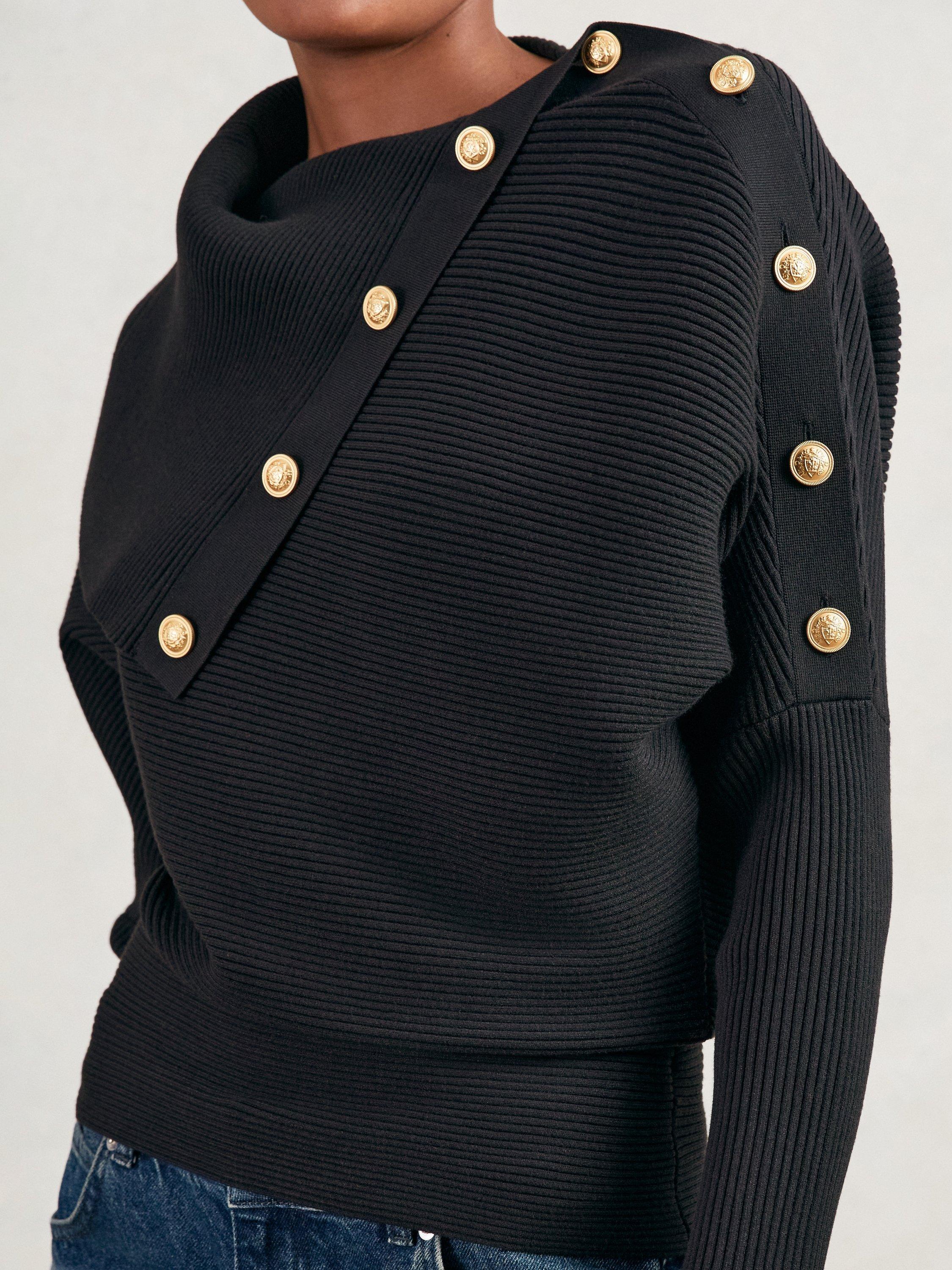 Product image 2 of 5, which shows Reiss Lexi Button Detail Jumper, Navy, XS
