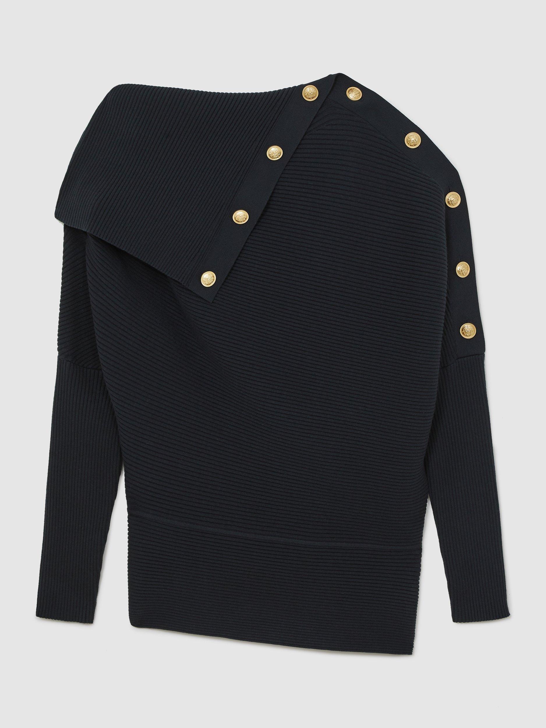Product image 3 of 5, which shows Reiss Lexi Button Detail Jumper, Navy, XS