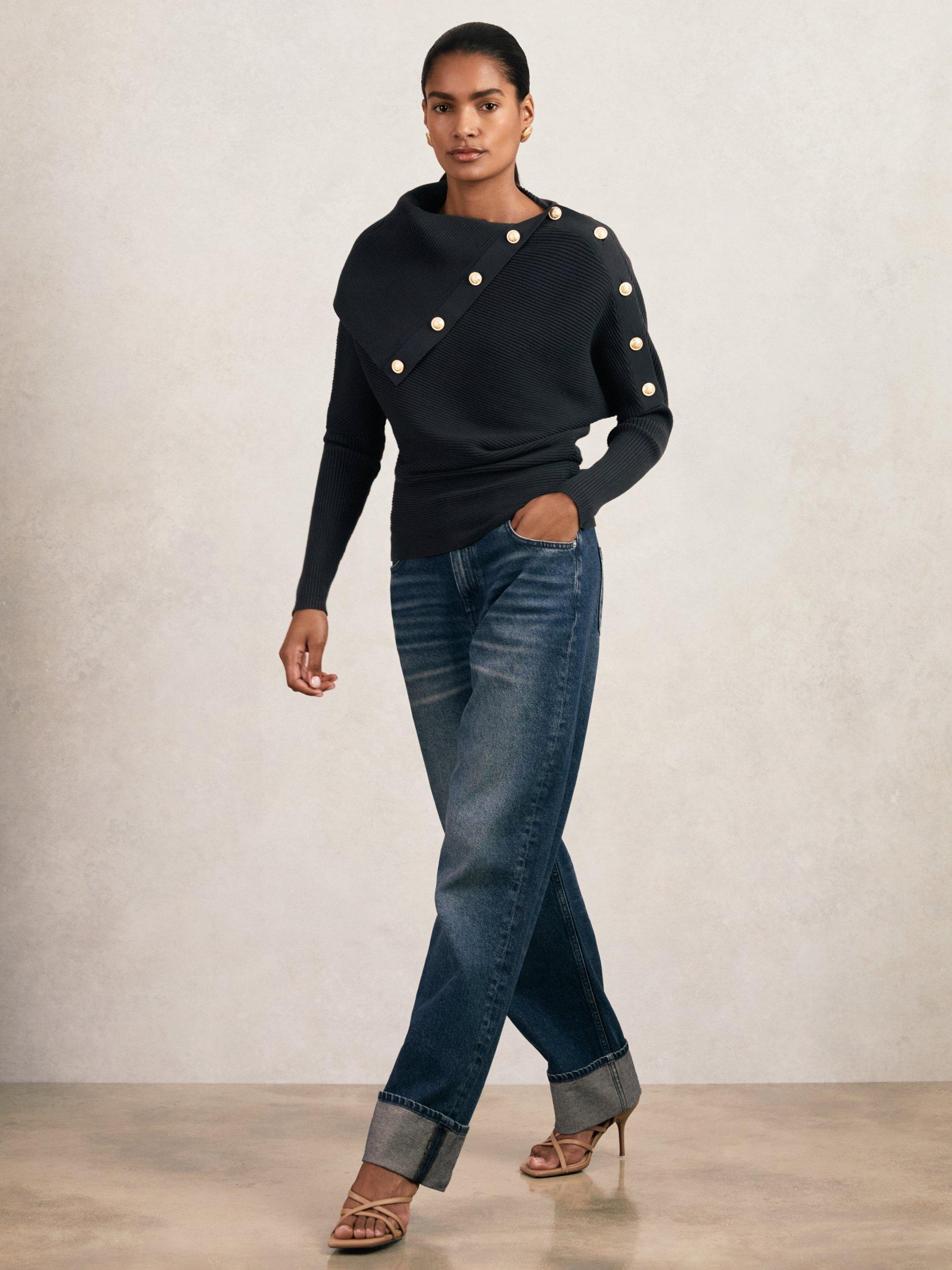 Product image 4 of 5, which shows Reiss Lexi Button Detail Jumper, Navy, XS