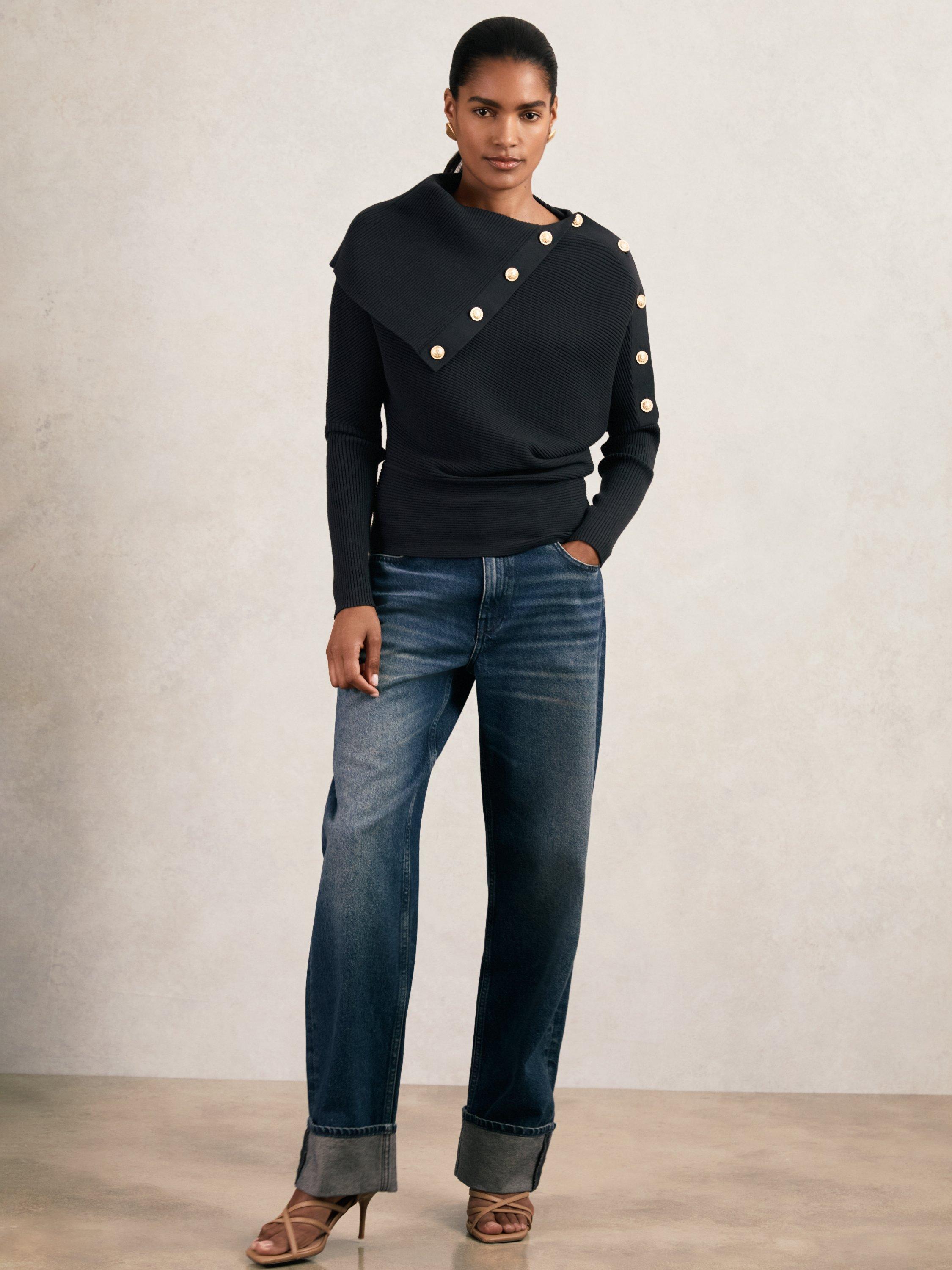 Product image 5 of 5, which shows Reiss Lexi Button Detail Jumper, Navy, XS