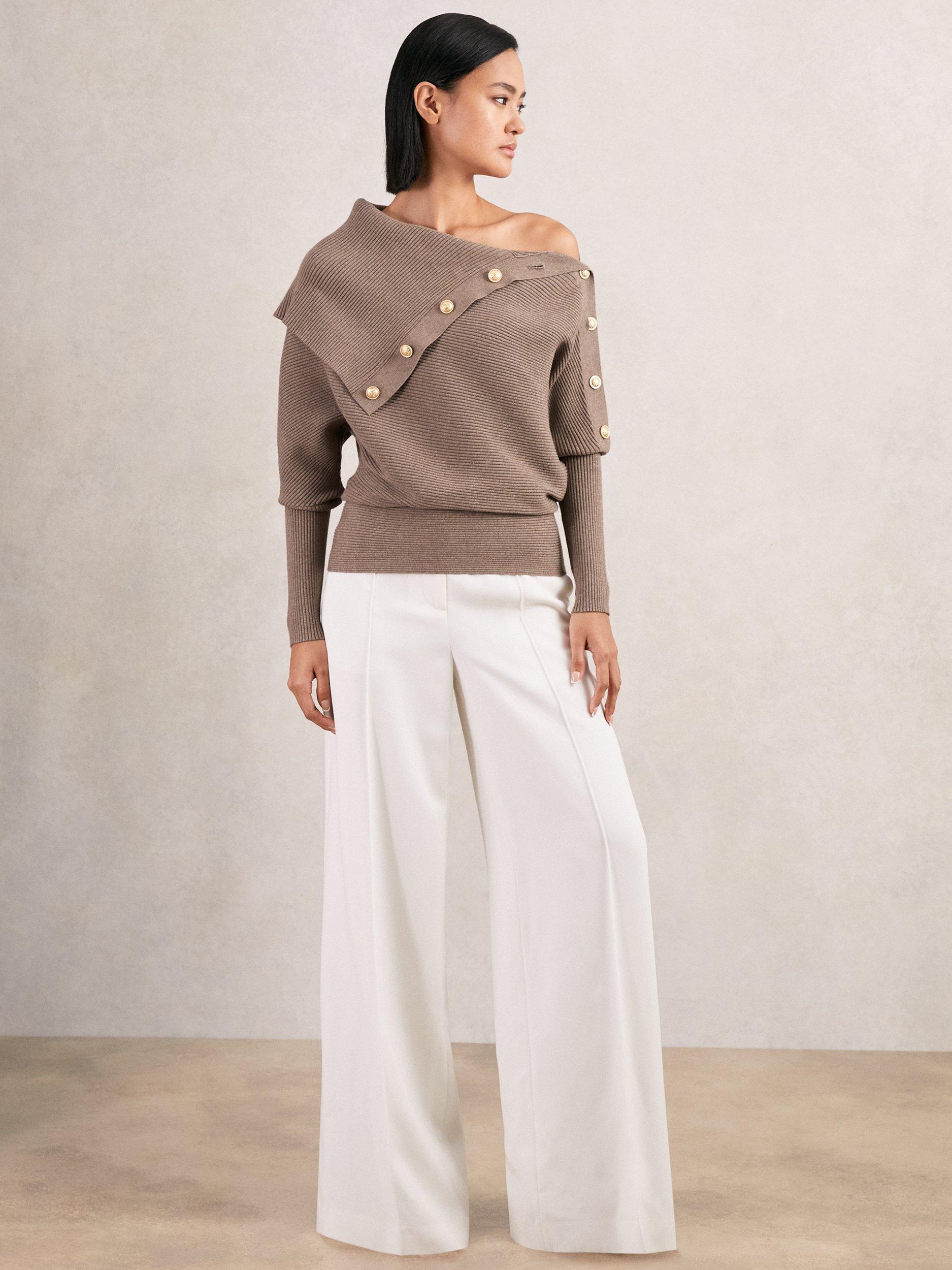 Product image 4 of 5, which shows Reiss Lexi Button Detail Jumper, Taupe, XS
