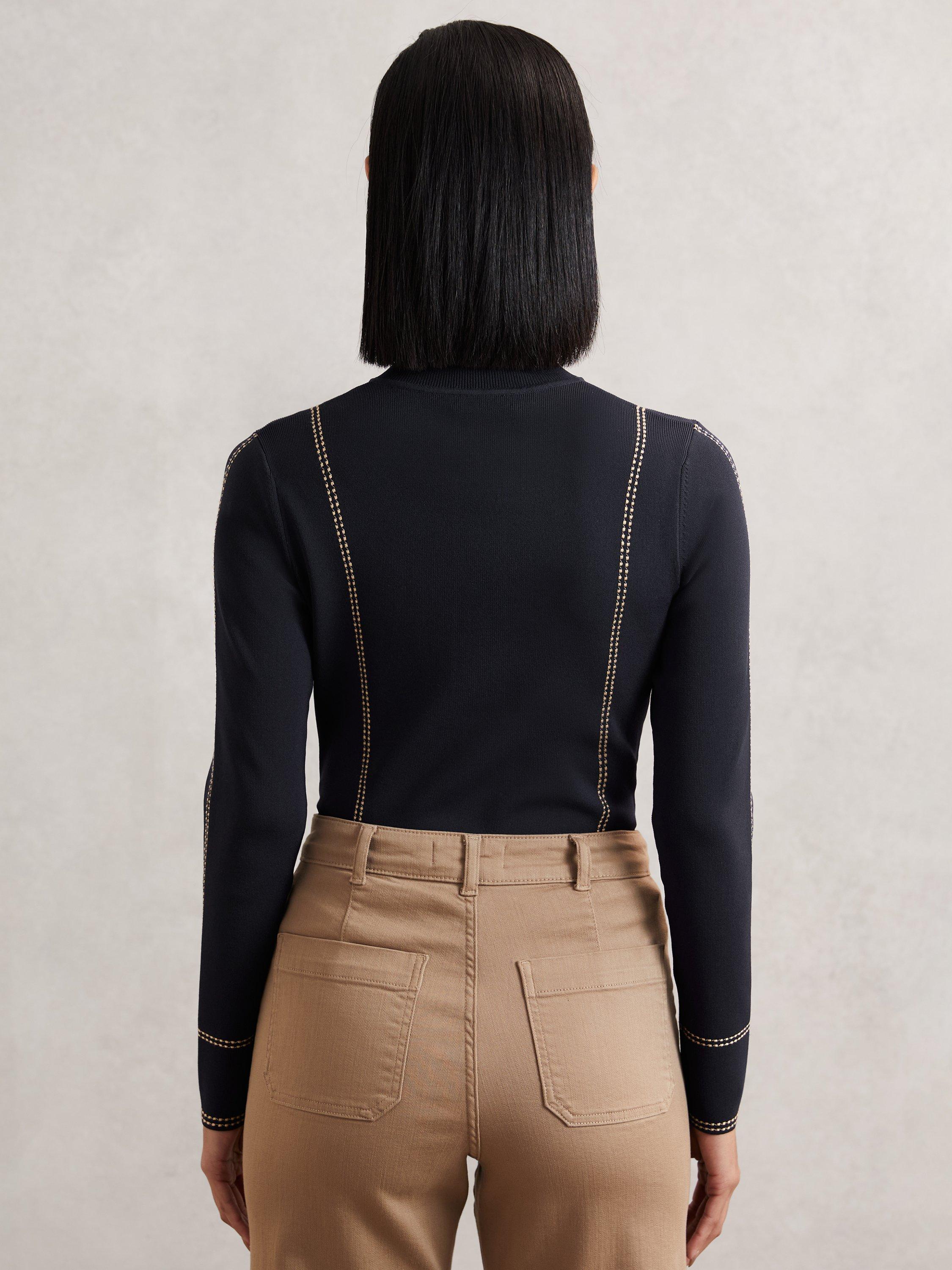 Product image 2 of 5, which shows Reiss Eva Contrast Stitch Shirt, Navy, XS