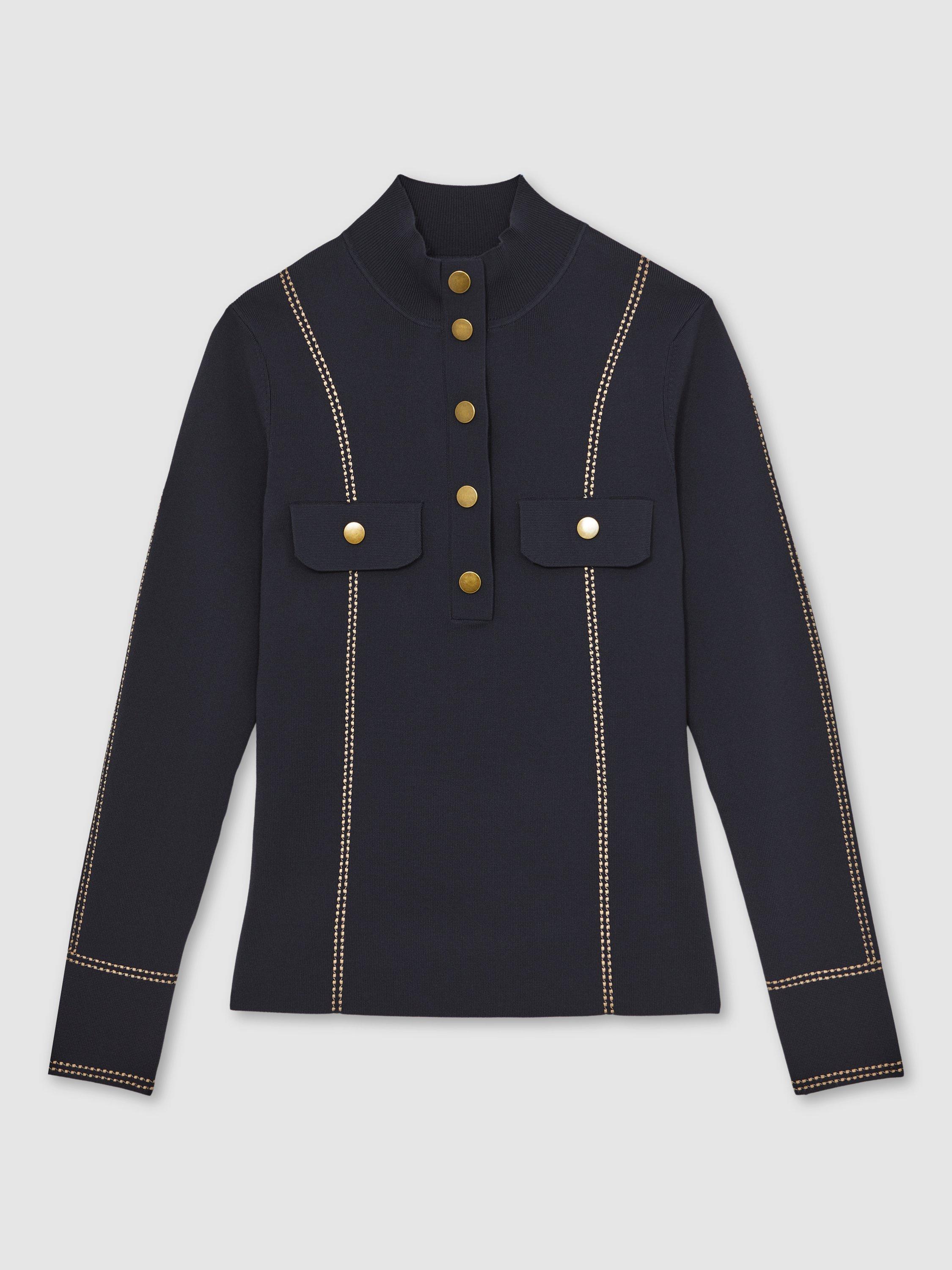 Product image 3 of 5, which shows Reiss Eva Contrast Stitch Shirt, Navy, XS