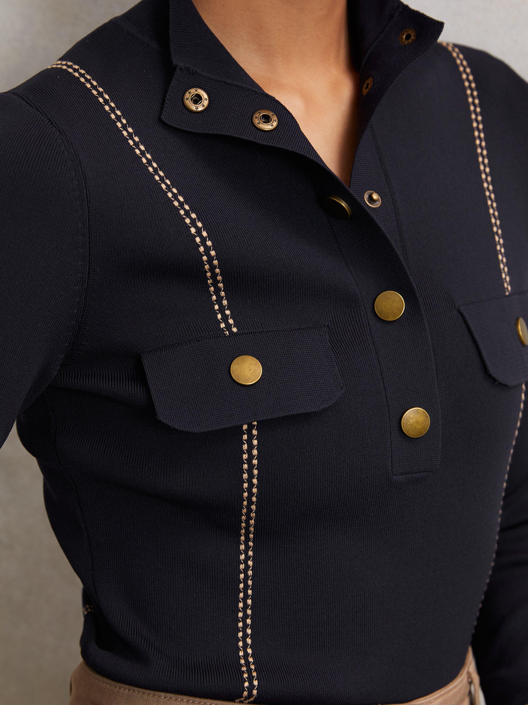 Product image 4 of 5, which shows Reiss Eva Contrast Stitch Shirt, Navy, XS