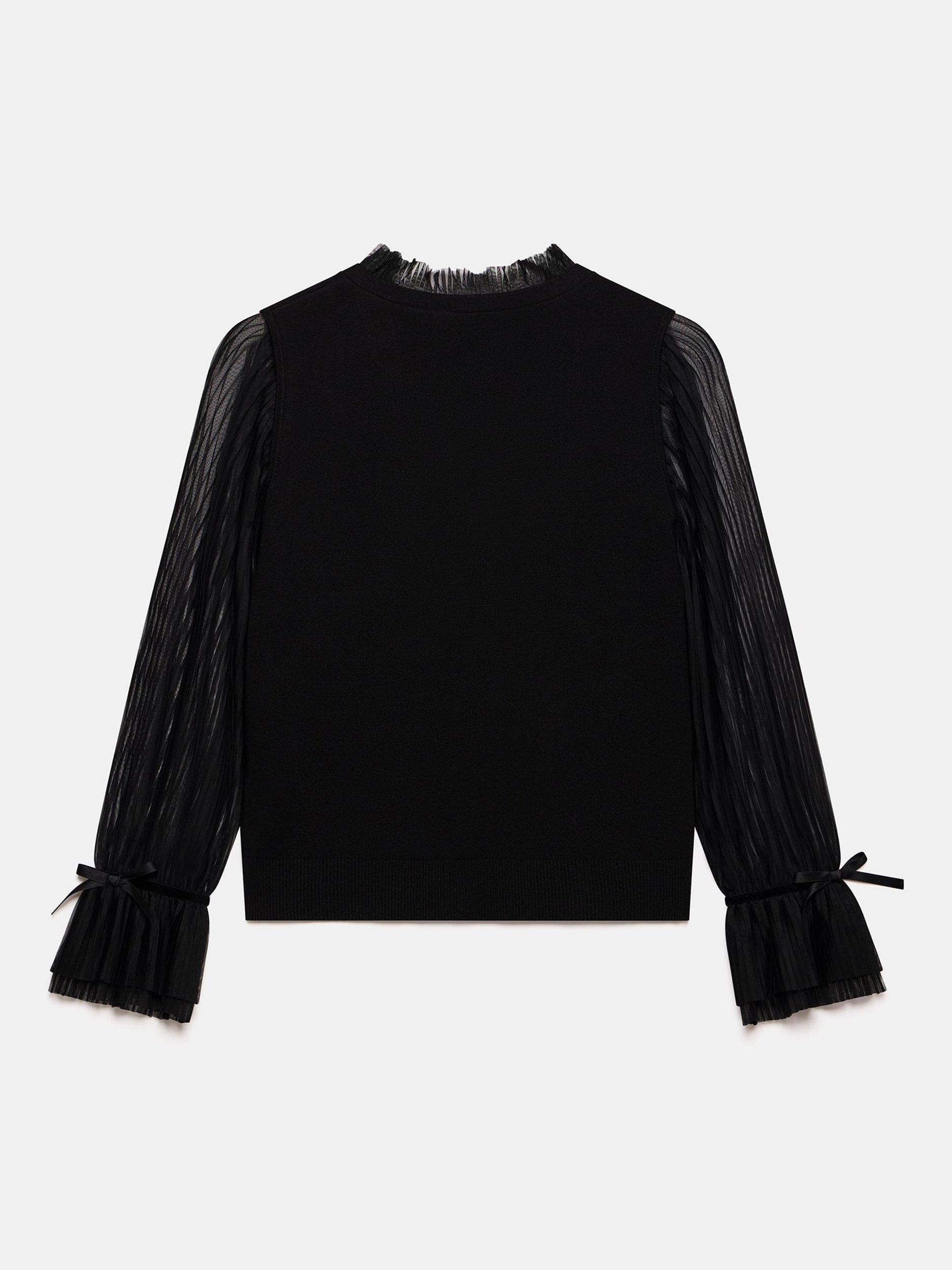 Product image 7 of 8, which shows Mint Velvet Sheer Sleeve Ruffle Cardigan, Black, M