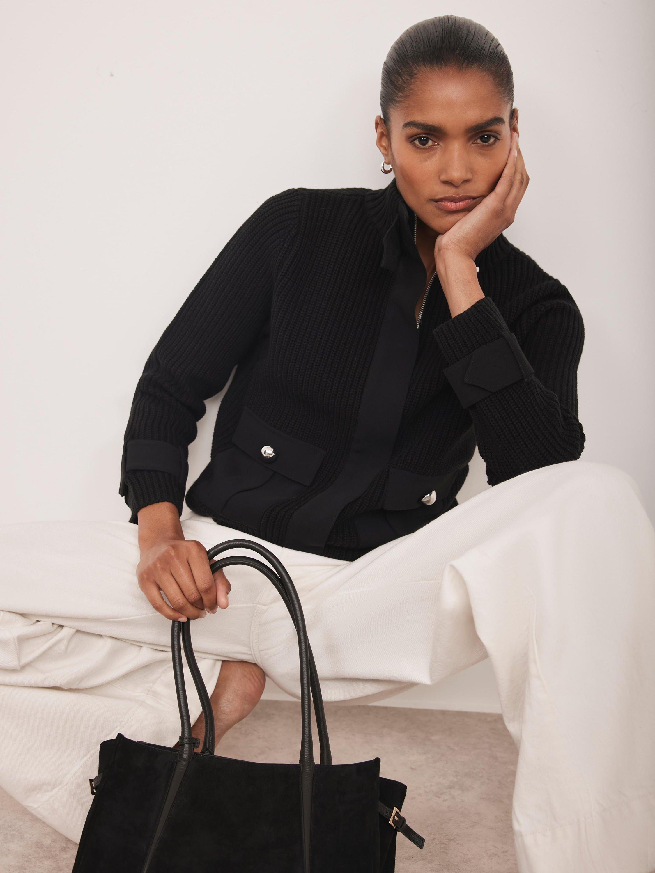 Mint Velvet Cotton Blend Ribbed Jacket, Black