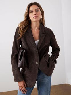 Mint Velvet Single Breasted Pure Suede Blazer, Brown, Brown