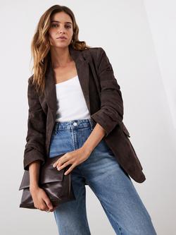 Mint Velvet Single Breasted Pure Suede Blazer, Brown - view 2, Brown