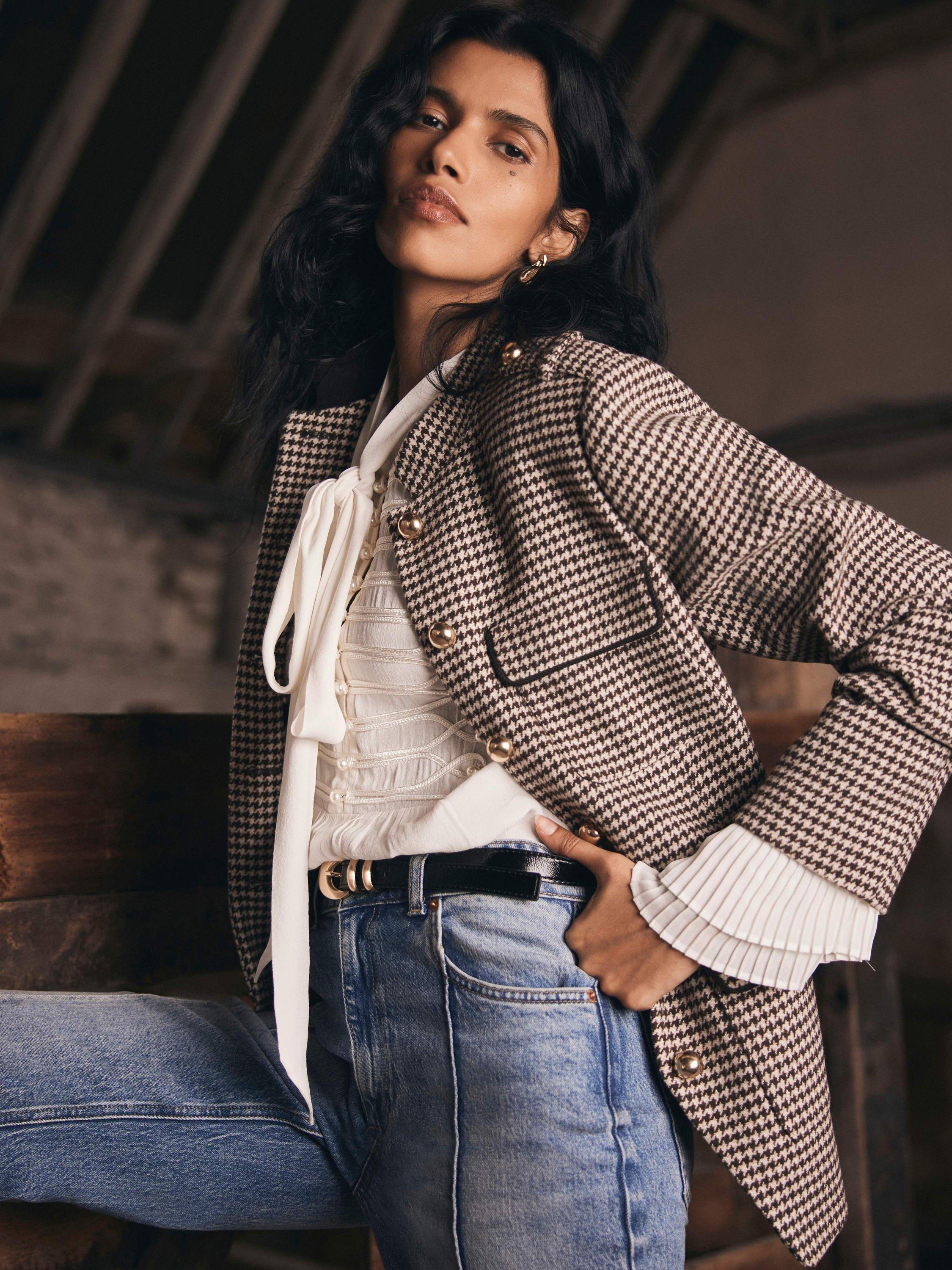 Mint Velvet Check Military Jacket, Brown