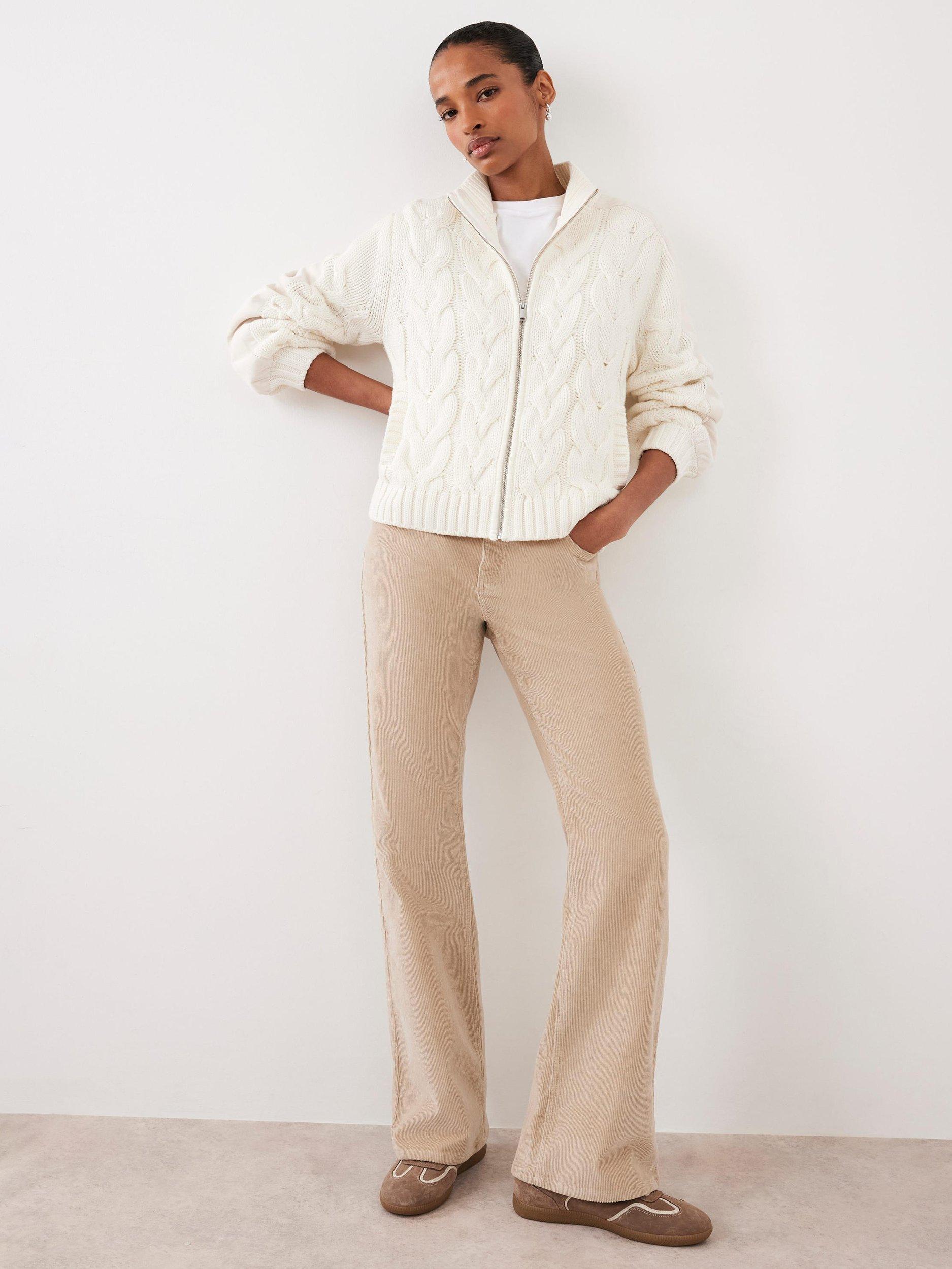 Product image 4 of 8, which shows Mint Velvet High Neck Cable Knit Jacket, White Ivory, M