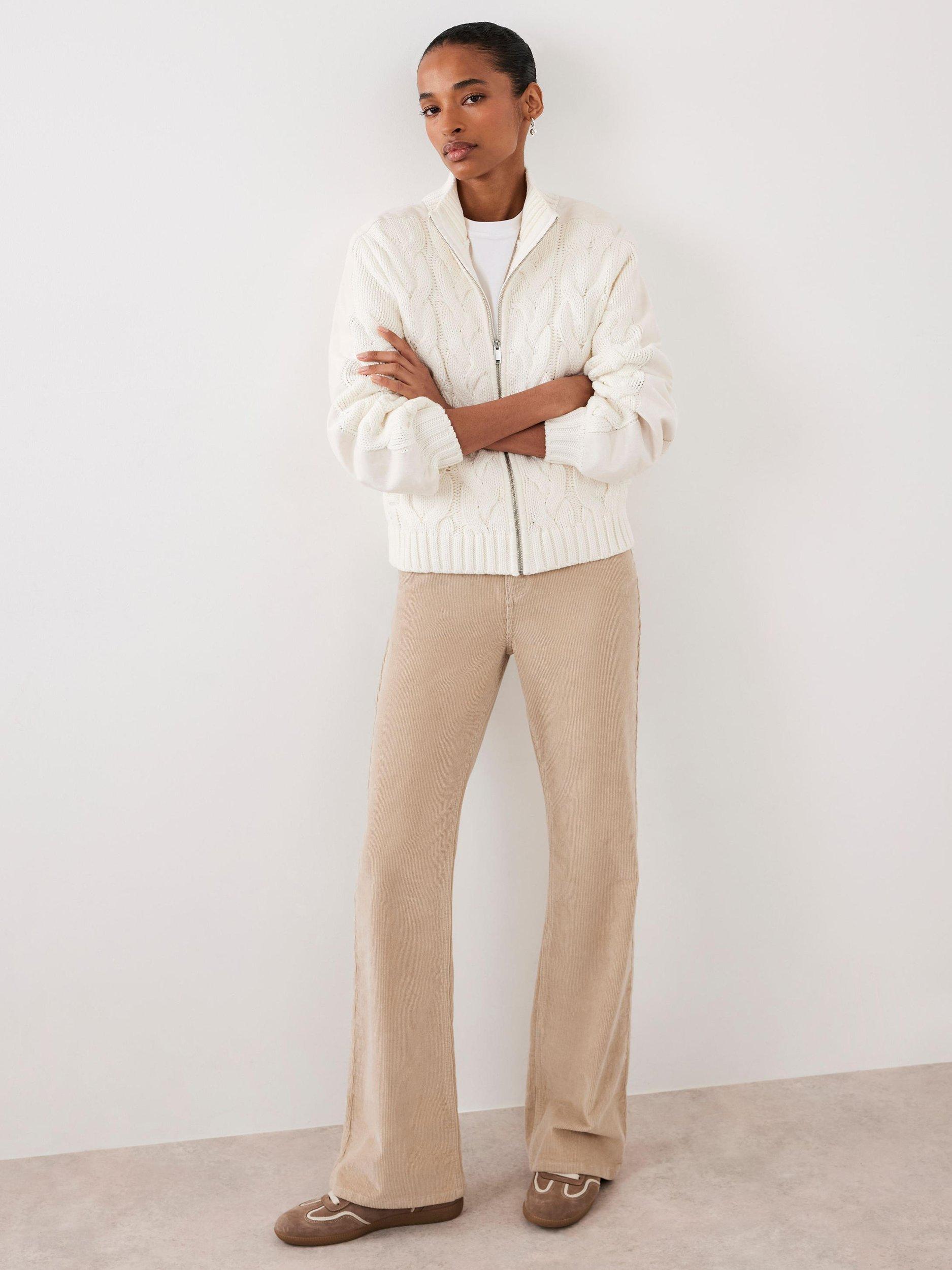 Product image 6 of 8, which shows Mint Velvet High Neck Cable Knit Jacket, White Ivory, M