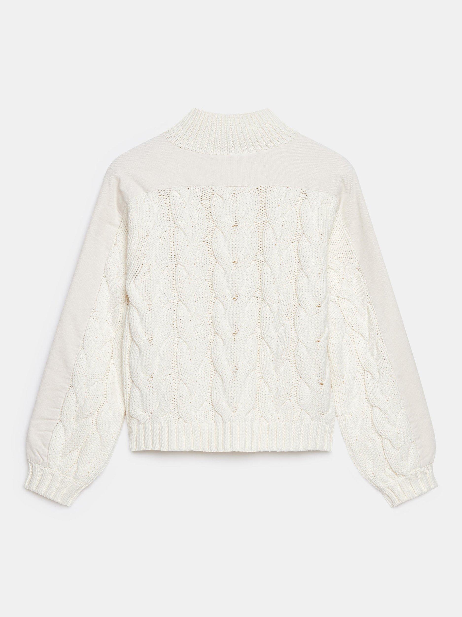 Product image 8 of 8, which shows Mint Velvet High Neck Cable Knit Jacket, White Ivory, M