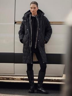 Mint Velvet Double Layer Quilted Coat, Black, Black