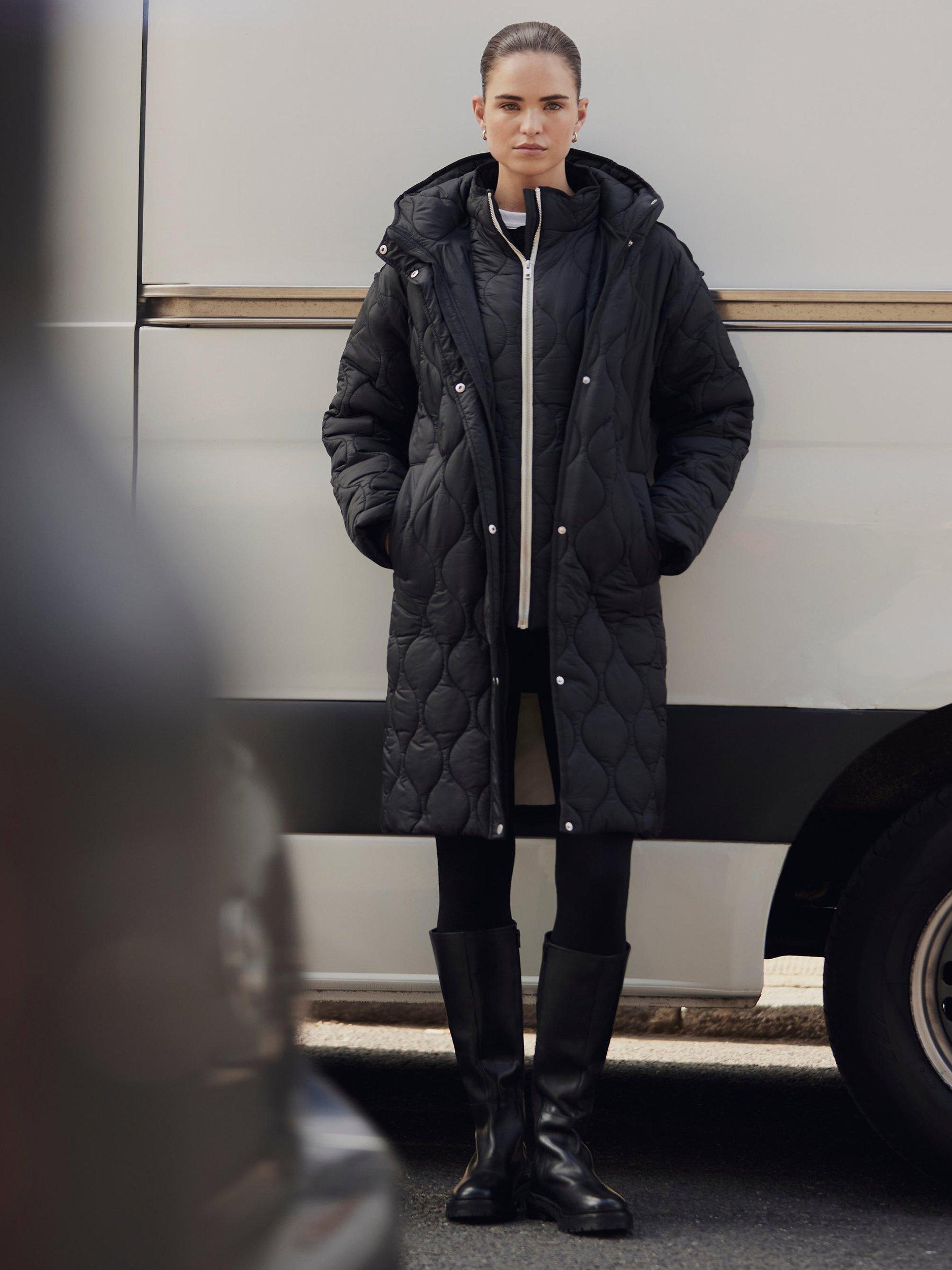 Product image 2 of 8, which shows Mint Velvet Double Layer Quilted Coat, Black, XS