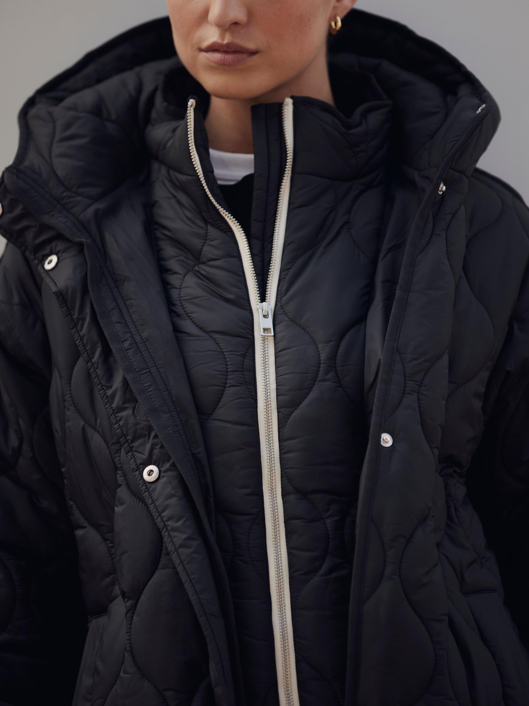 Product image 5 of 8, which shows Mint Velvet Double Layer Quilted Coat, Black, XS