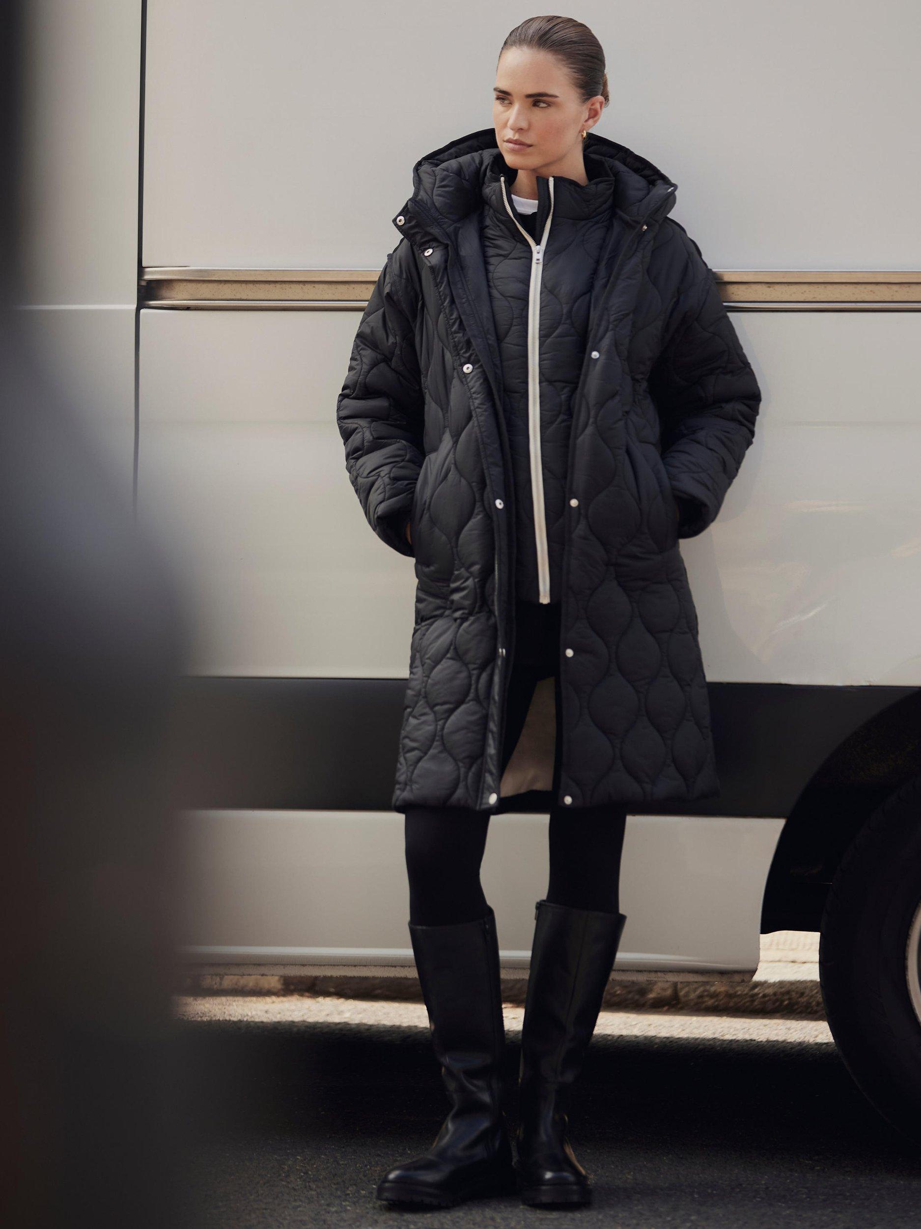 Product image 6 of 8, which shows Mint Velvet Double Layer Quilted Coat, Black, XS