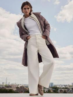 Mint Velvet Double Layered Quilted Coat, Brown - view 2, Brown