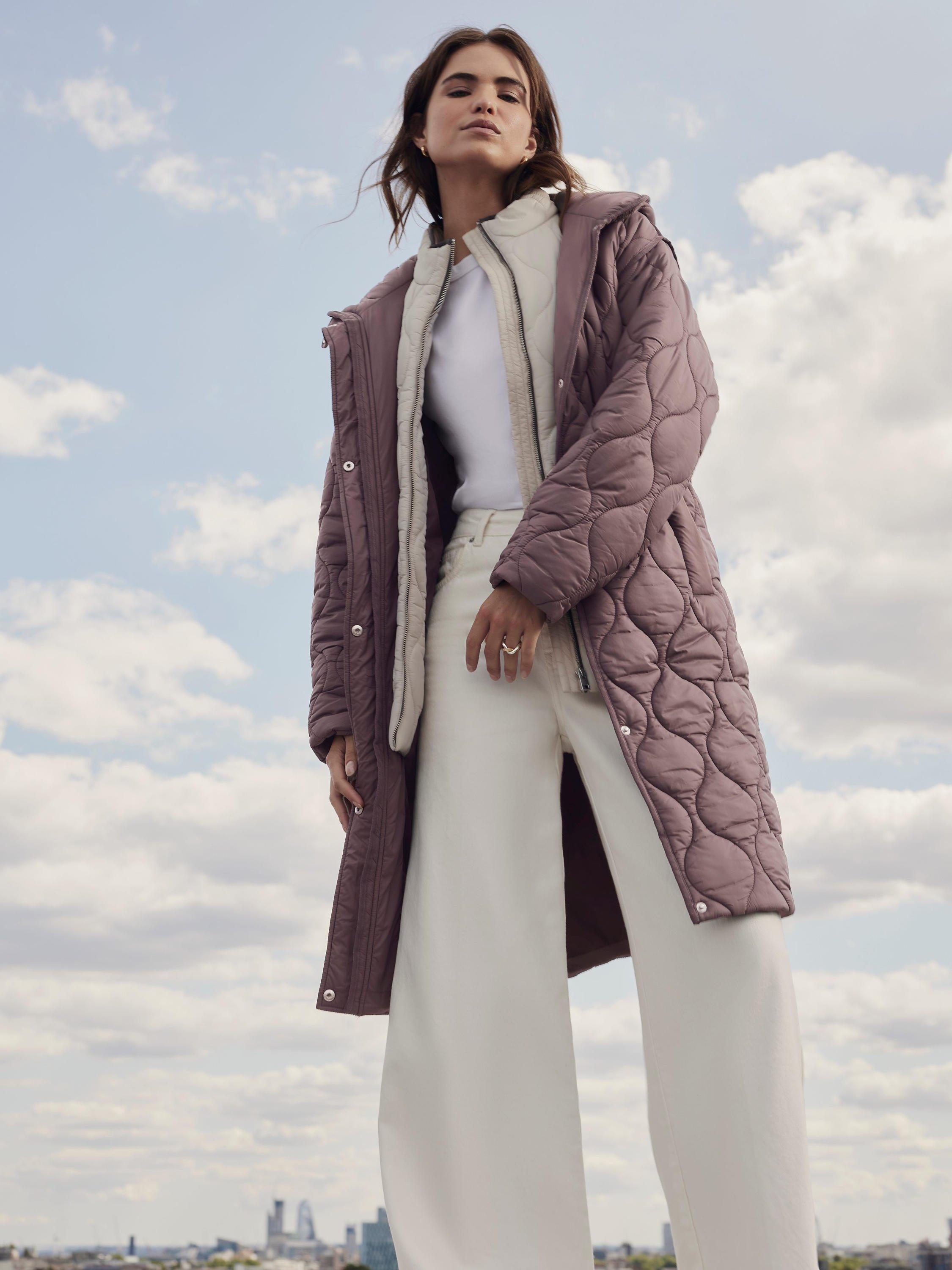 Product image 3 of 8, which shows Mint Velvet Double Layered Quilted Coat, Brown, XS