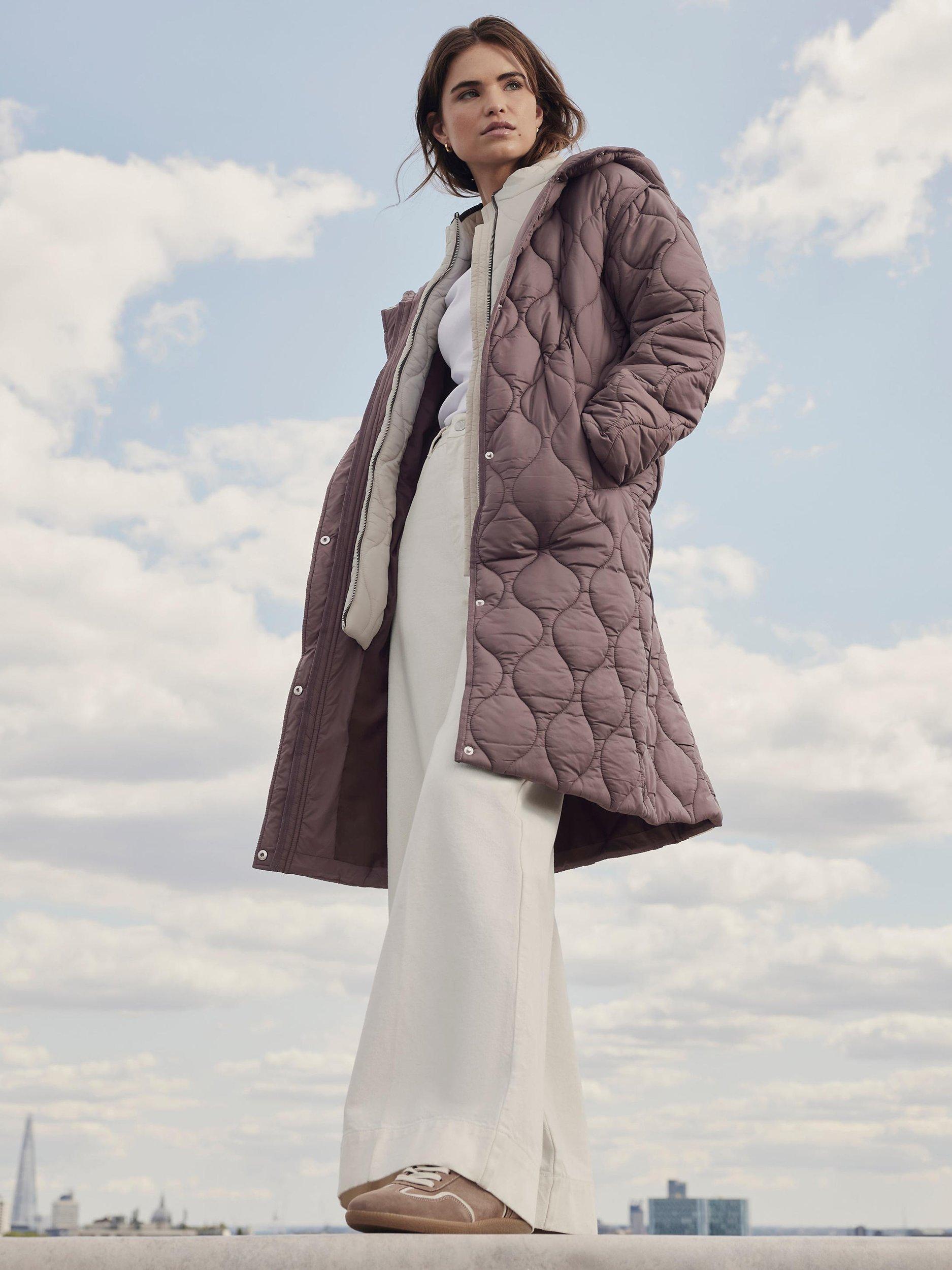 Product image 4 of 8, which shows Mint Velvet Double Layered Quilted Coat, Brown, XS