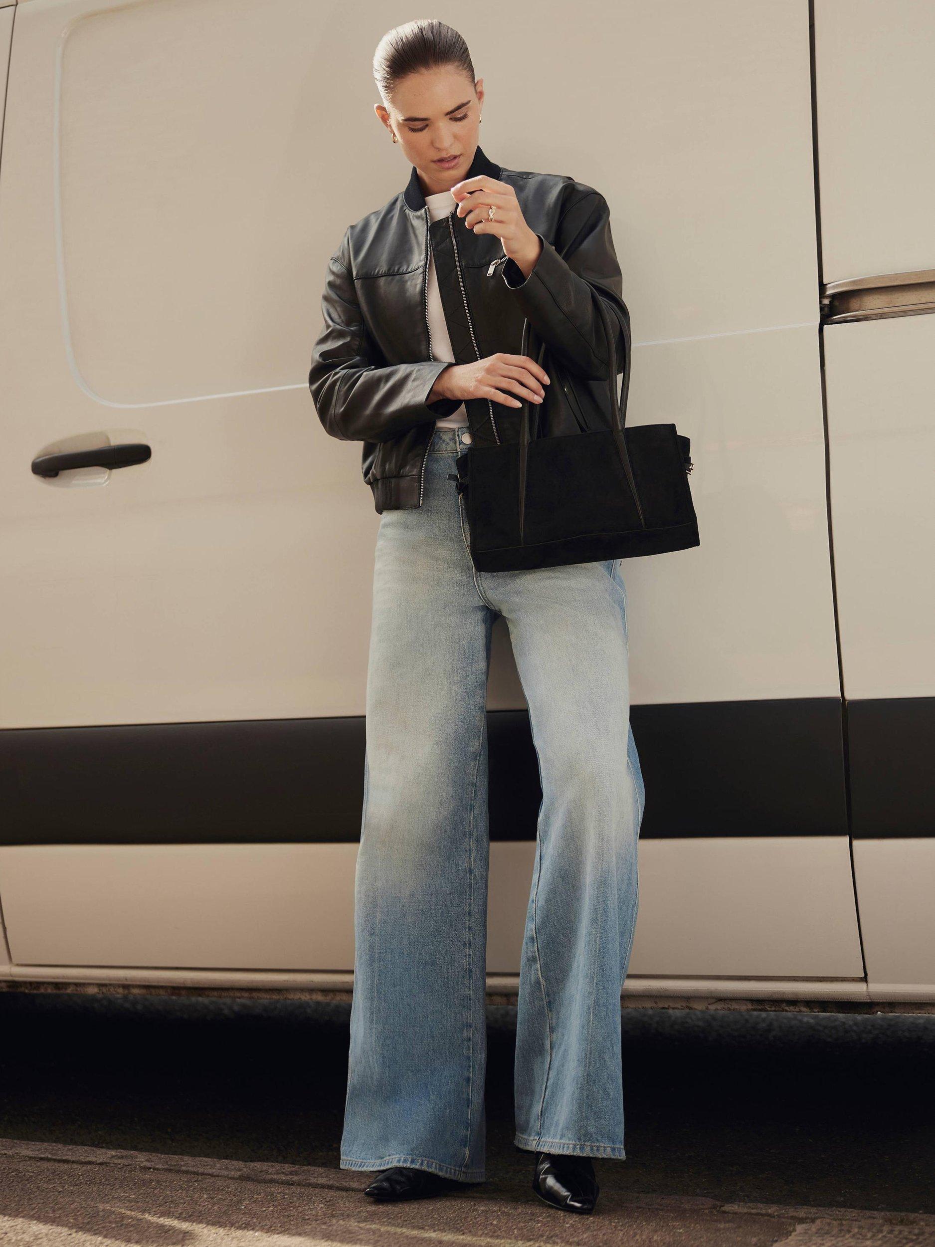 Product image 4 of 8, which shows Mint Velvet Leather Bomber Jacket, Black, XS