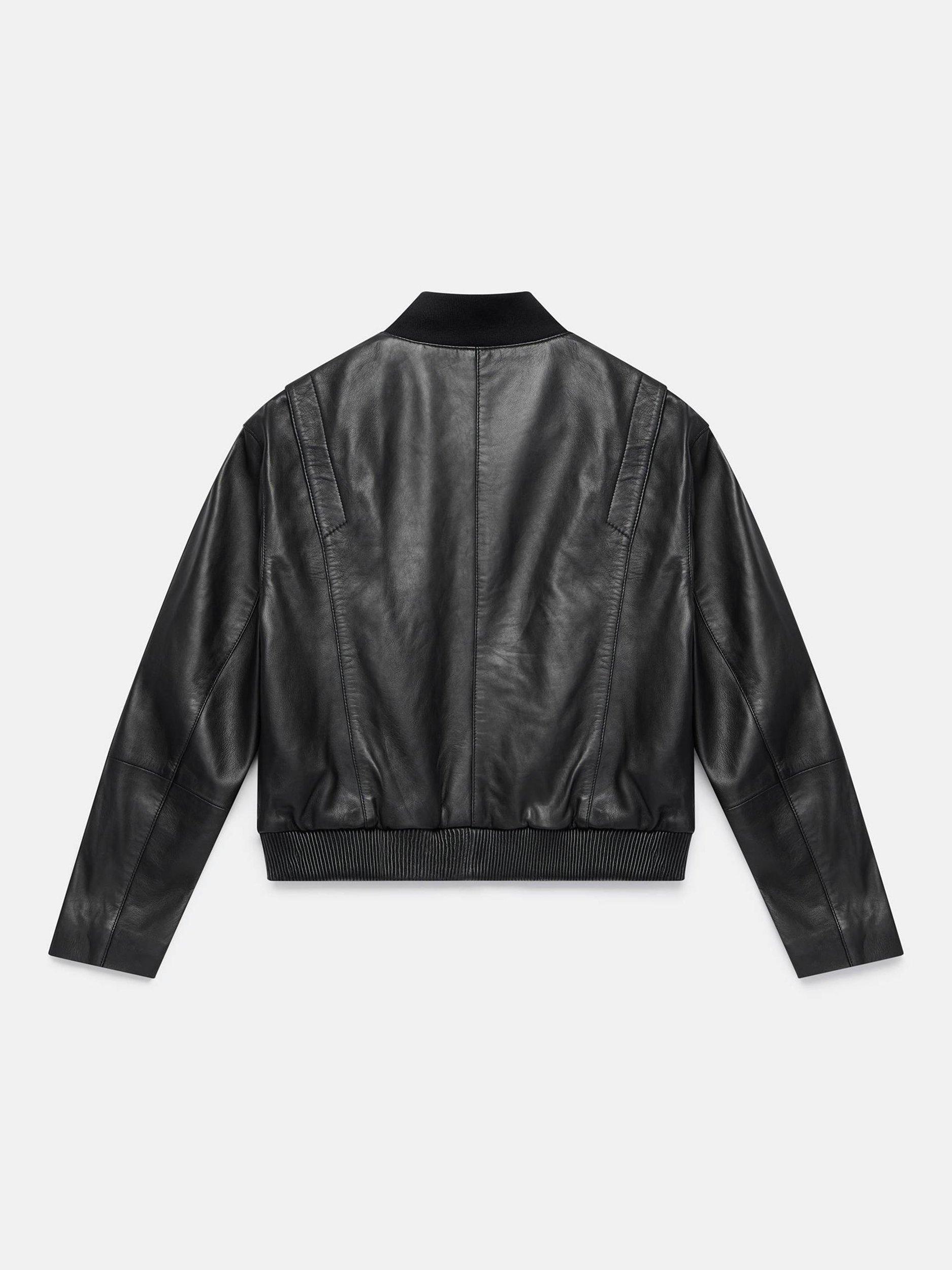 Product image 8 of 8, which shows Mint Velvet Leather Bomber Jacket, Black, XS