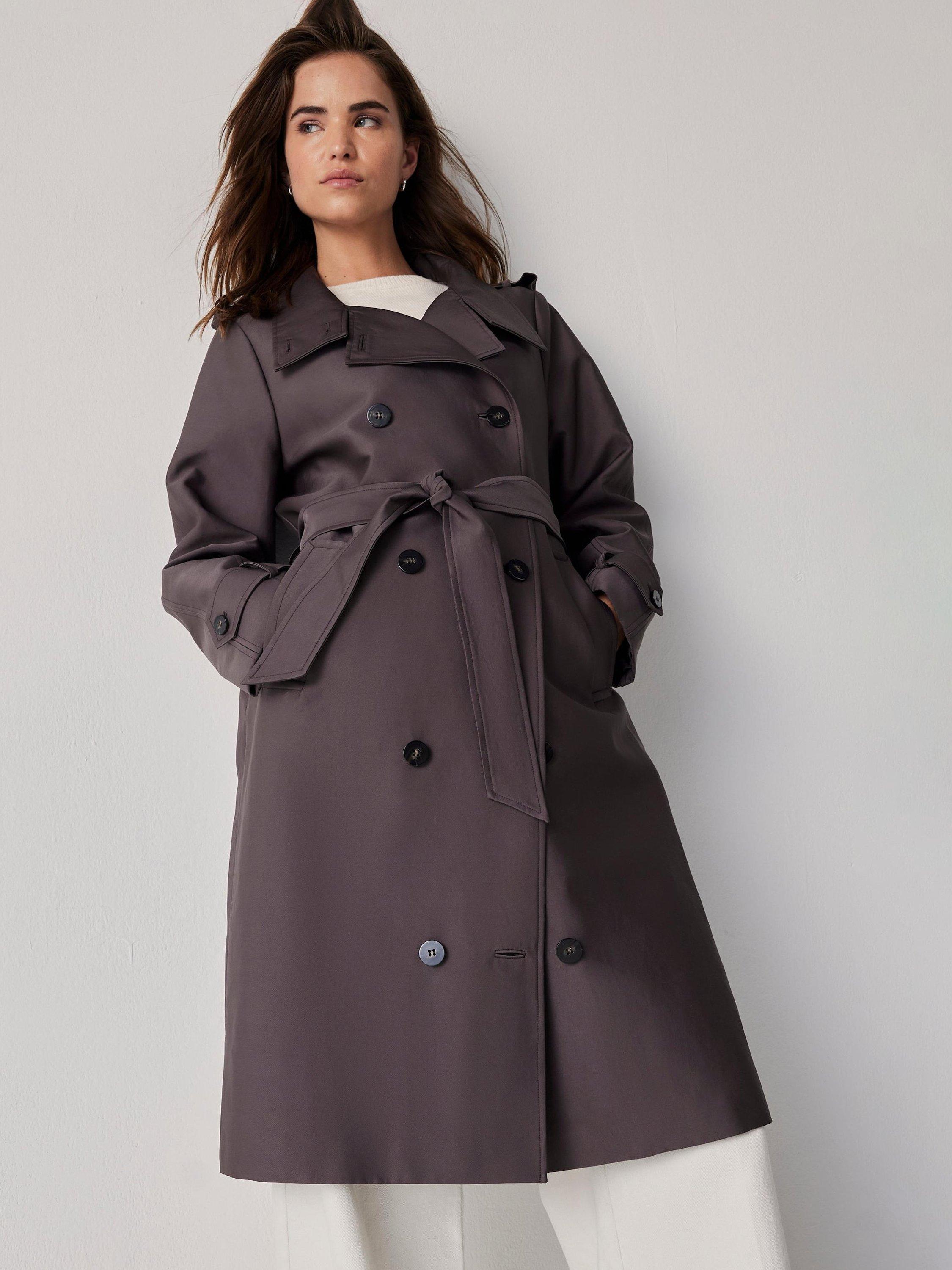 Product image 2 of 8, which shows Mint Velvet Funnel Neck Trench Coat, Brown, M