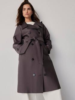 Mint Velvet Funnel Neck Trench Coat, Brown - view 2, Brown