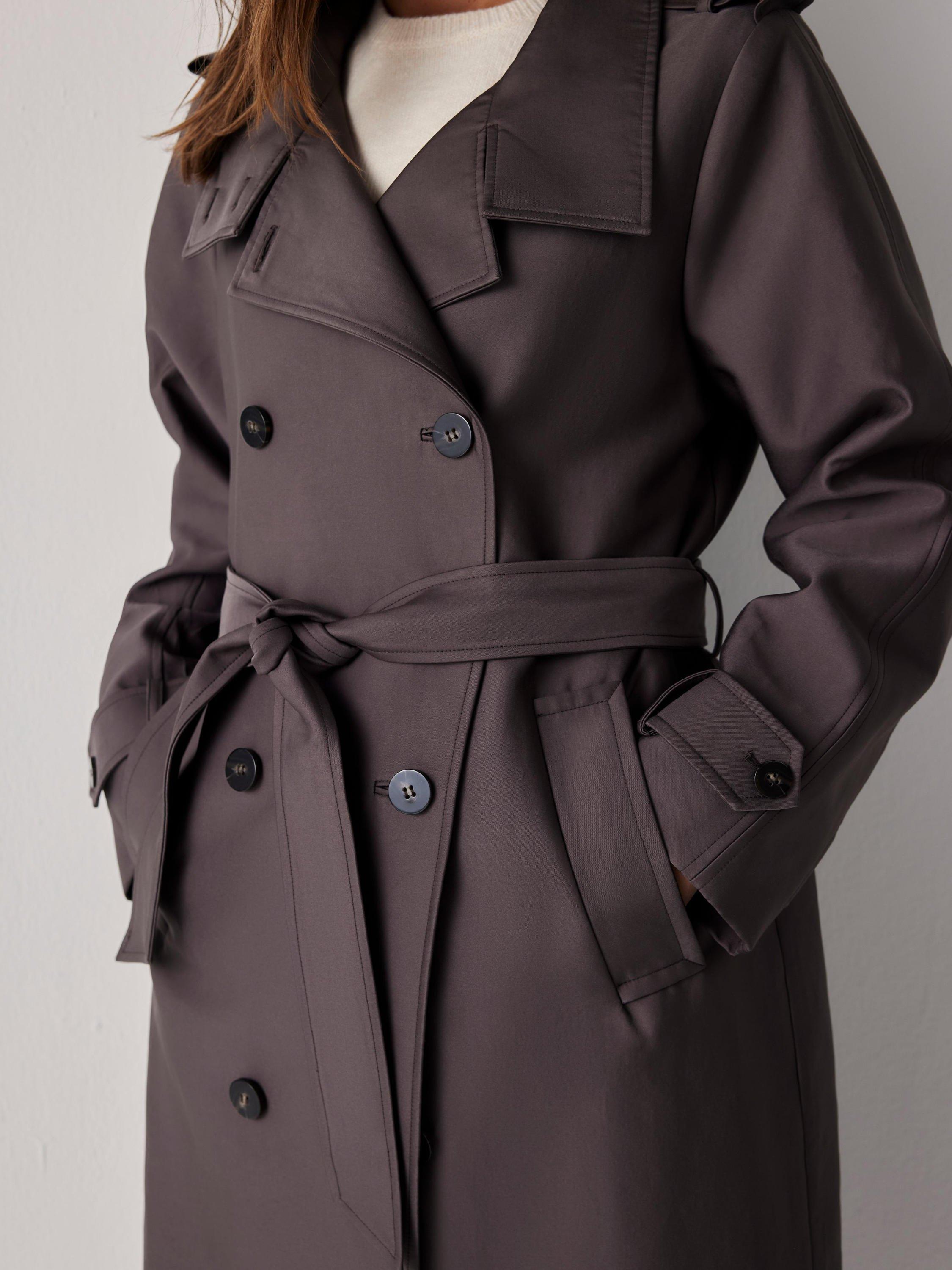 Product image 4 of 8, which shows Mint Velvet Funnel Neck Trench Coat, Brown, M