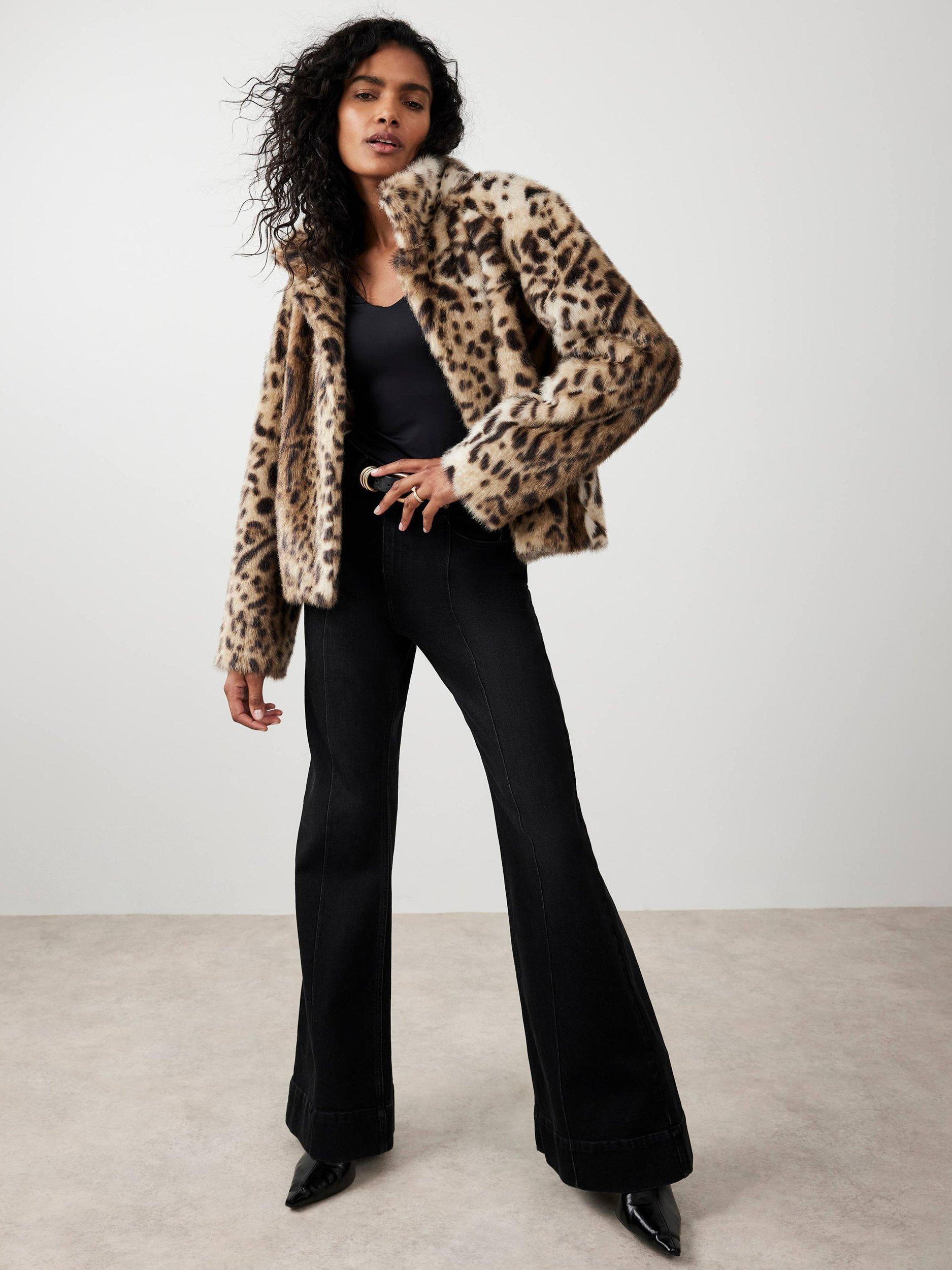 Mint Velvet Leopard Print Faux Fur Jacket, Natural/Multi