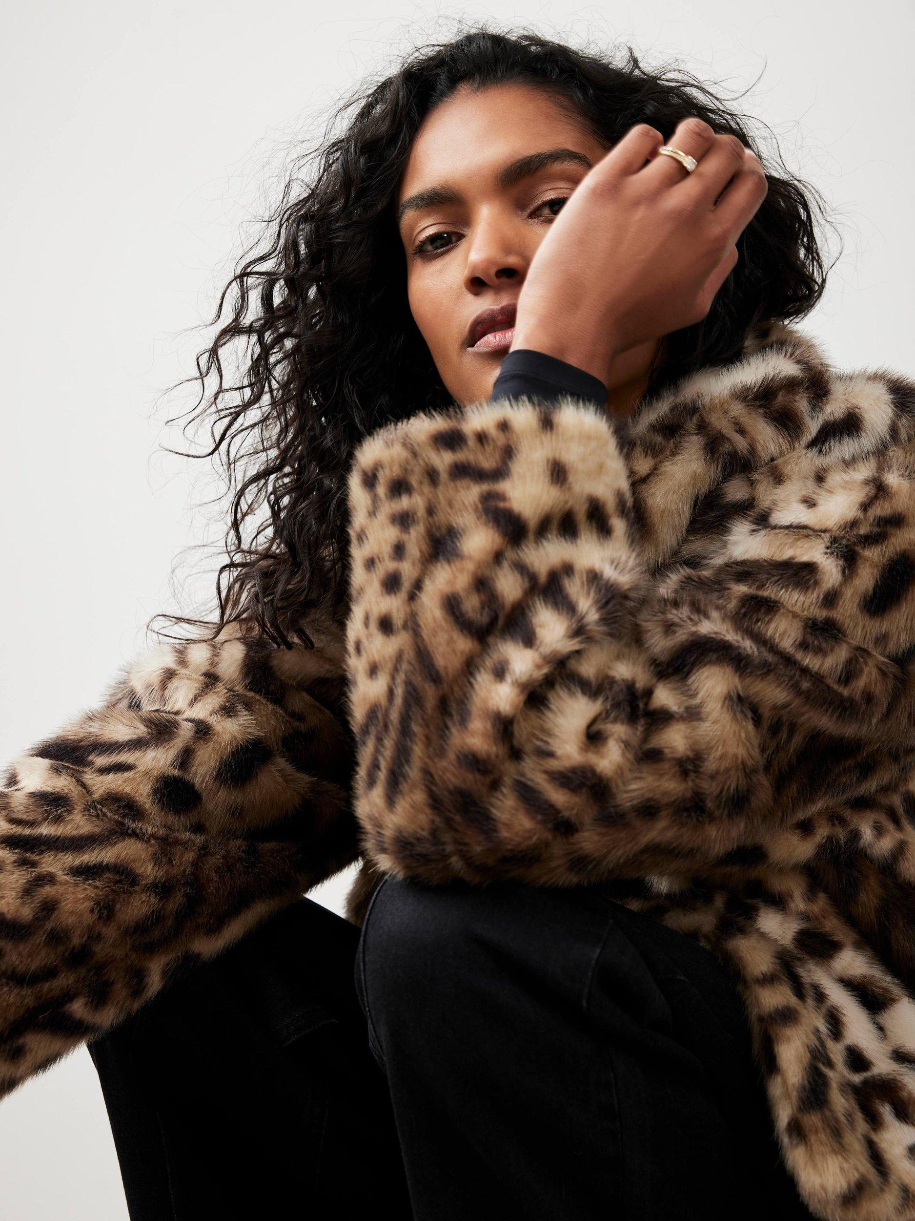 Mint Velvet Leopard Print Faux Fur Jacket, Natural/Multi