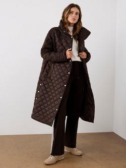Mint Velvet Quilted Funnel Neck Coat, Brown, Brown