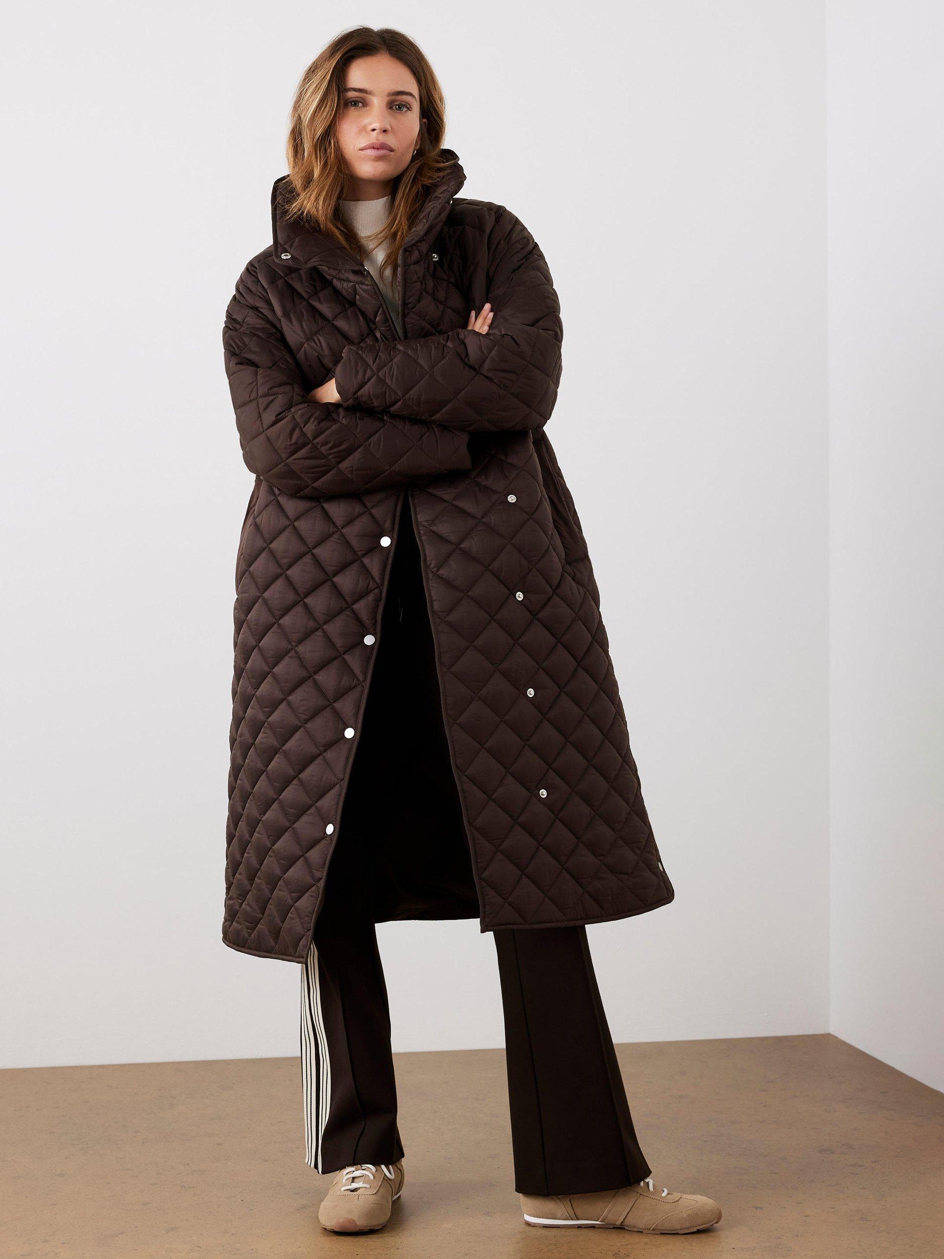 Product image 3 of 8, which shows Mint Velvet Quilted Funnel Neck Coat, Brown, L