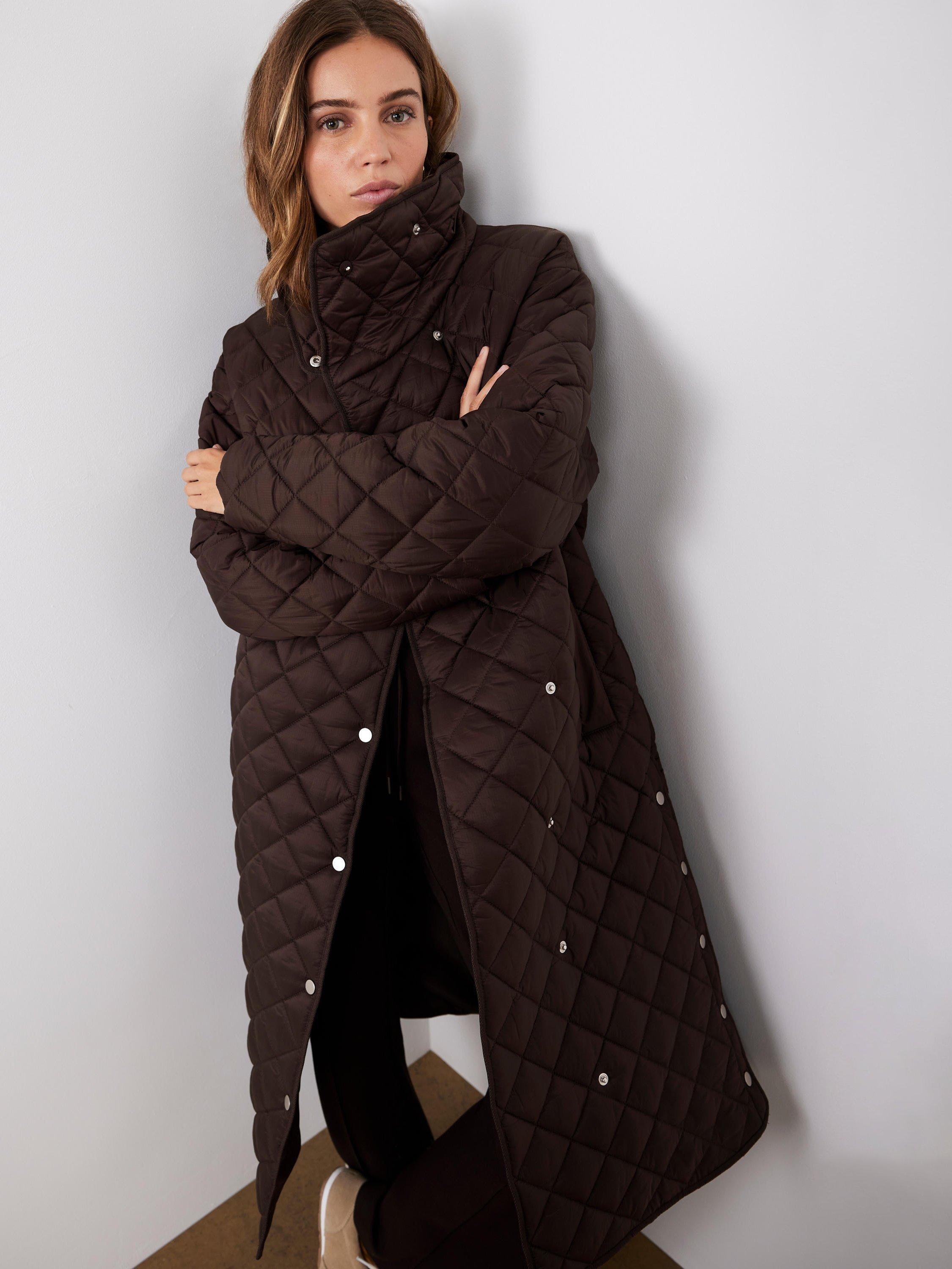 Product image 4 of 8, which shows Mint Velvet Quilted Funnel Neck Coat, Brown, L