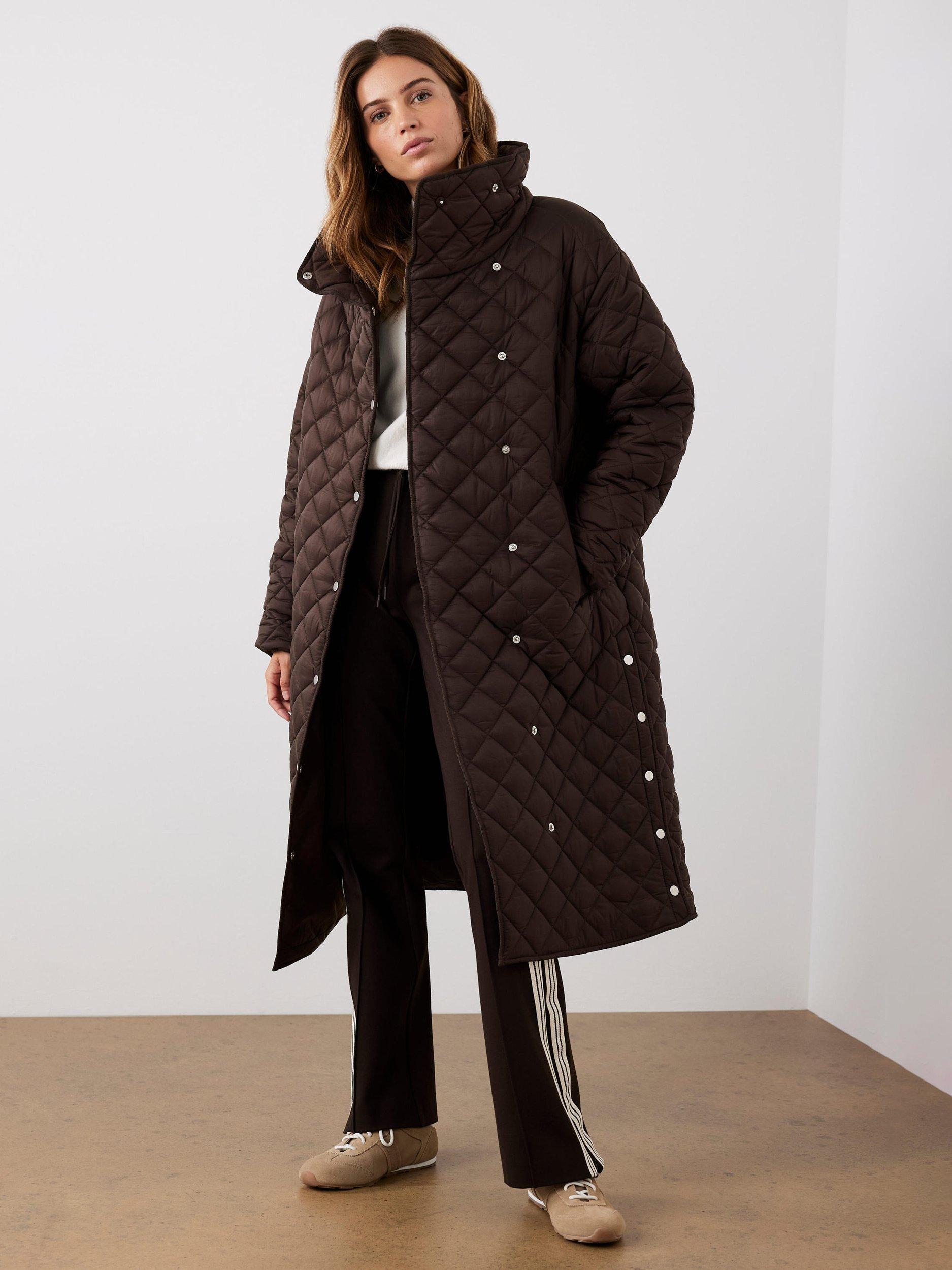 Product image 6 of 8, which shows Mint Velvet Quilted Funnel Neck Coat, Brown, L