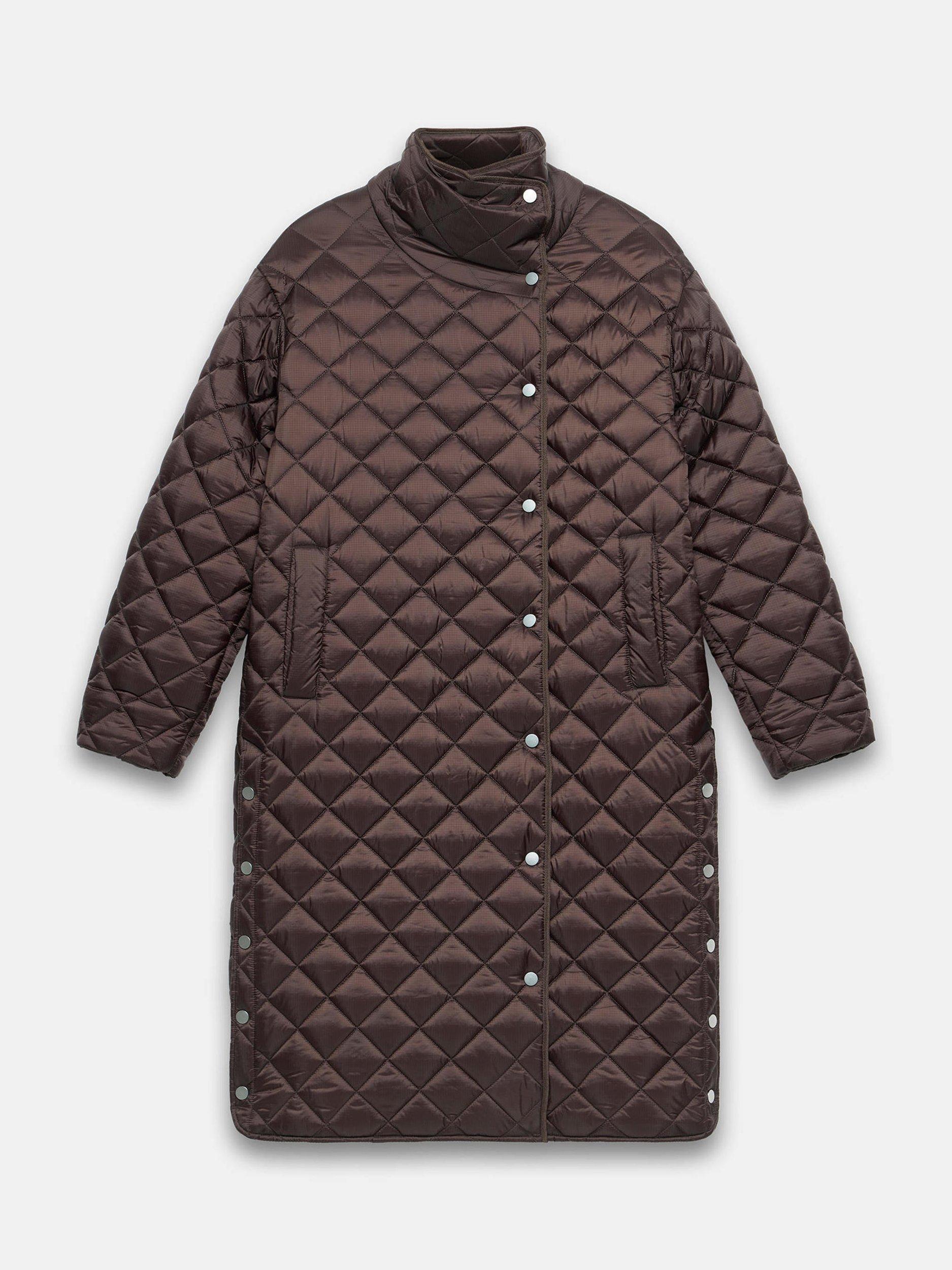 Product image 7 of 8, which shows Mint Velvet Quilted Funnel Neck Coat, Brown, L