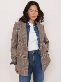Mint Velvet Check Double Breasted Blazer, Natural/Multi, Natural/Multi