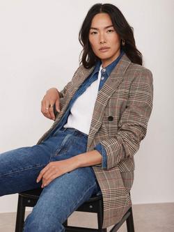 Mint Velvet Check Double Breasted Blazer, Natural/Multi - view 2, Natural/Multi