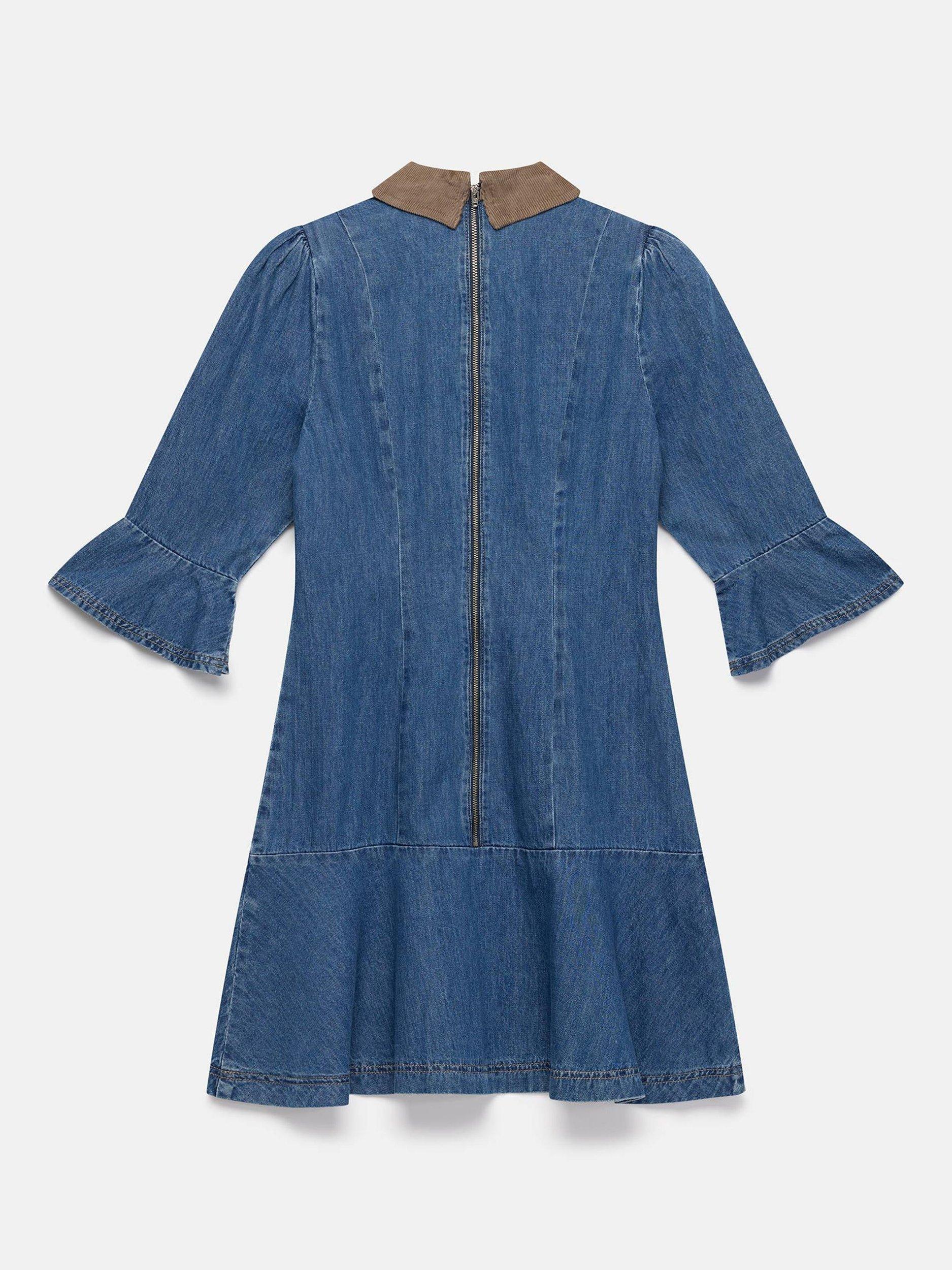 Product image 8 of 8, which shows Mint Velvet Contrast Collar Denim Mini Dress, Blue/Multi, 6