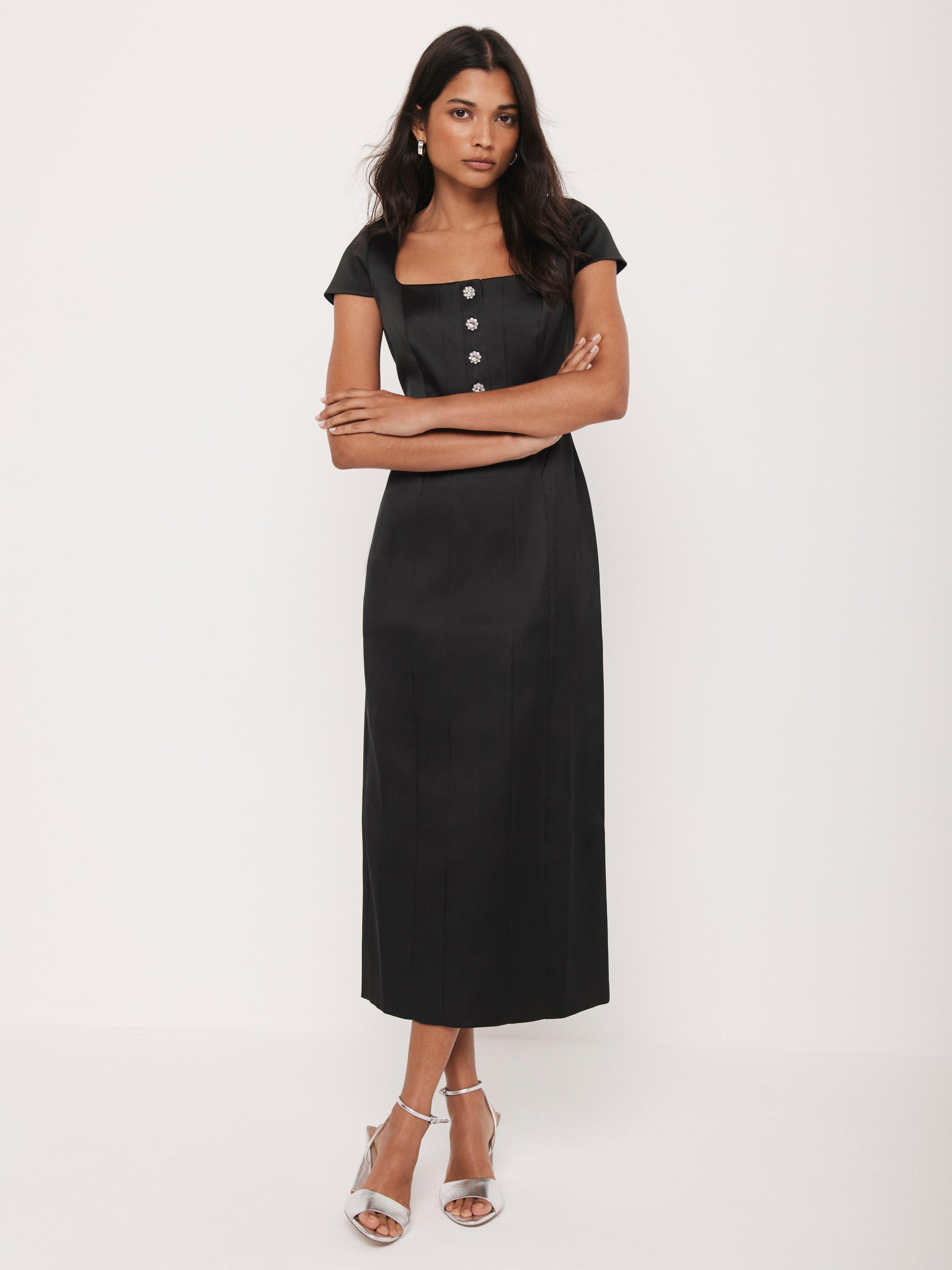 Product image 2 of 7, which shows Mint Velvet Satin Midi Dress, Black, 6