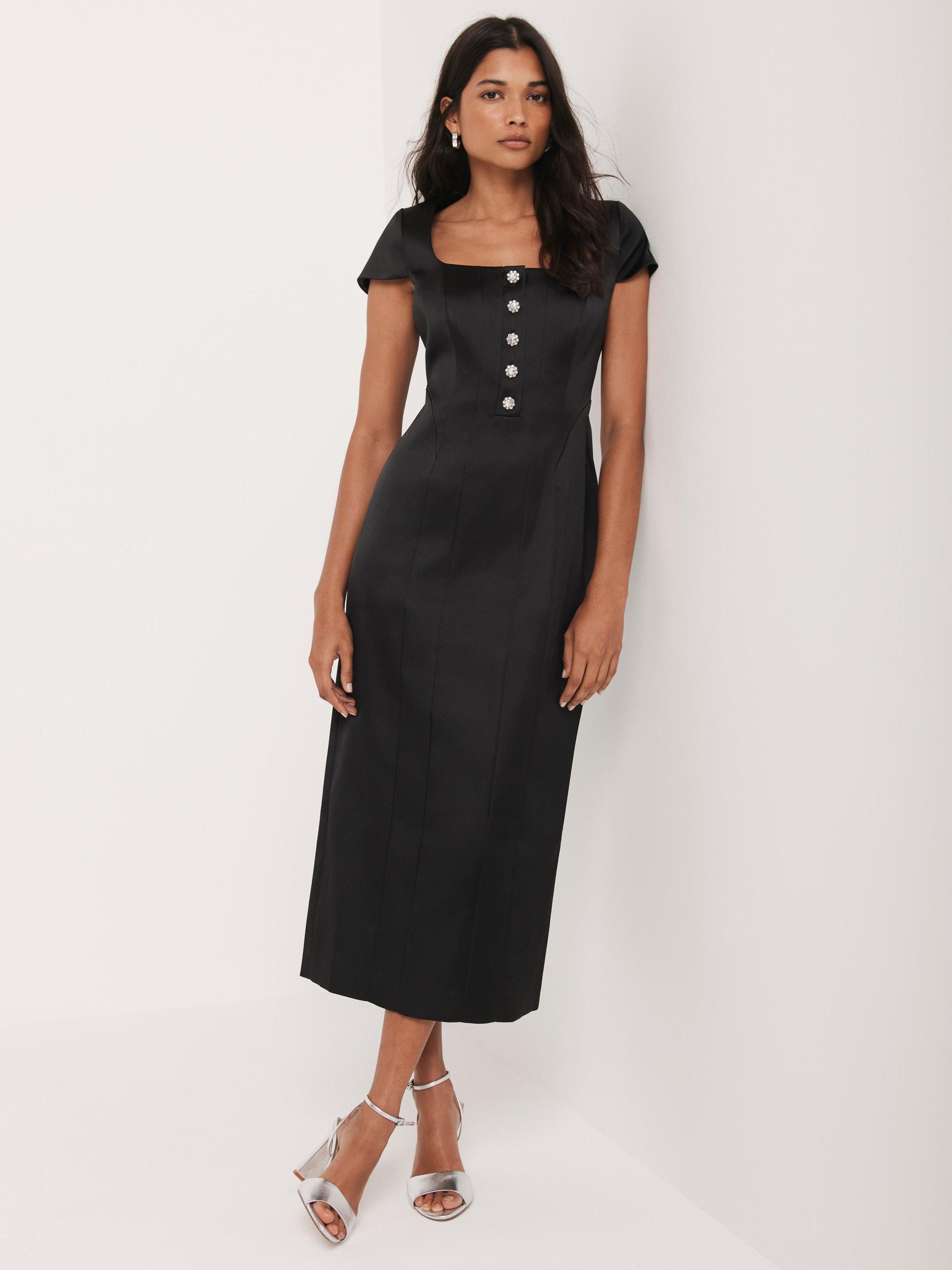 Product image 4 of 7, which shows Mint Velvet Satin Midi Dress, Black, 6