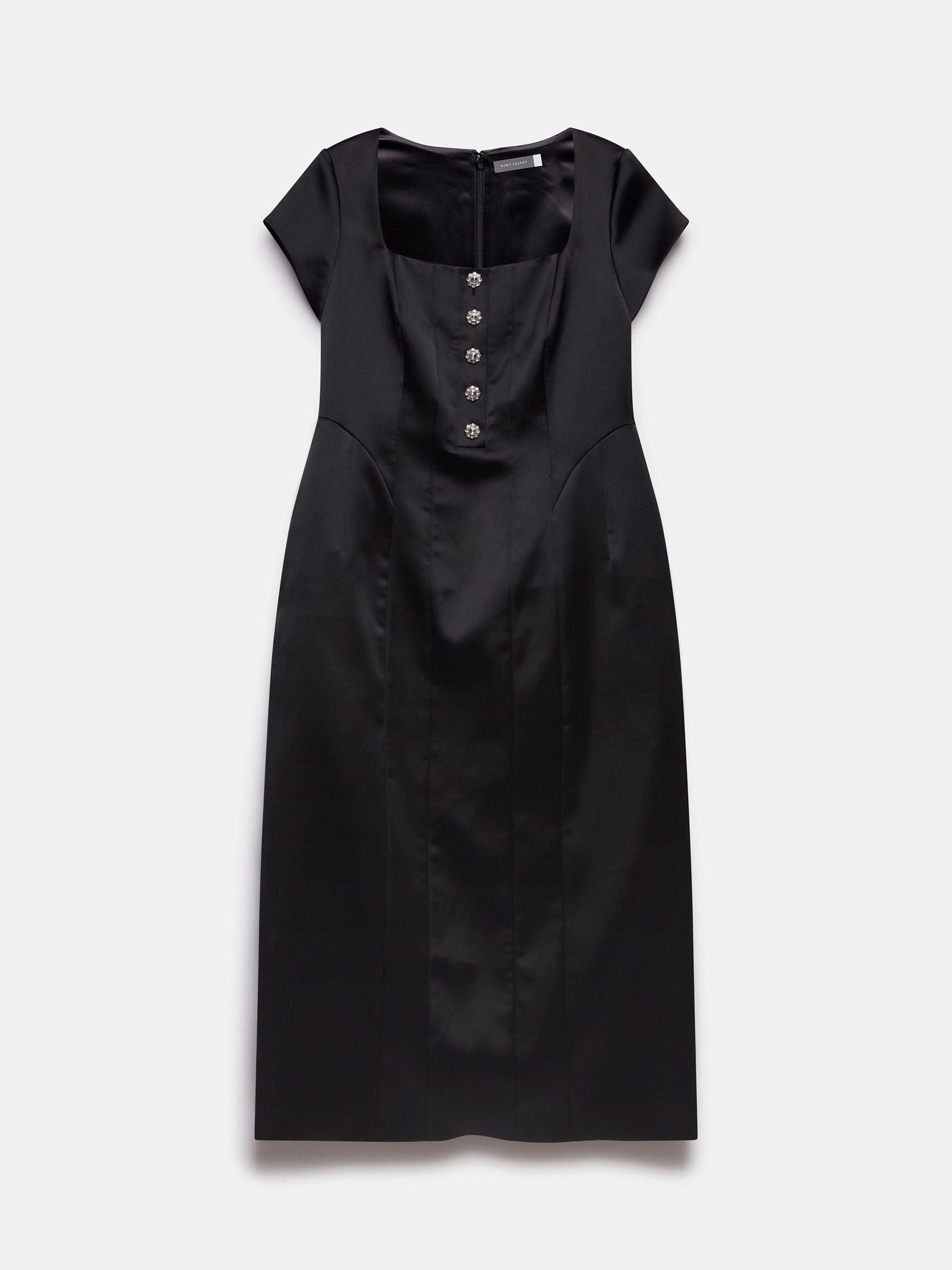 Product image 6 of 7, which shows Mint Velvet Satin Midi Dress, Black, 6