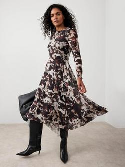 Mint Velvet Abstract Hanky Hem Midi Dress, Burgundy/Multi - view 2, Burgundy/Multi