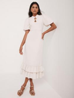 Mint Velvet Diamanté Trim Midi Dress, Natural Cream, Natural Cream