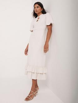 Mint Velvet Diamanté Trim Midi Dress, Natural Cream - view 2, Natural Cream