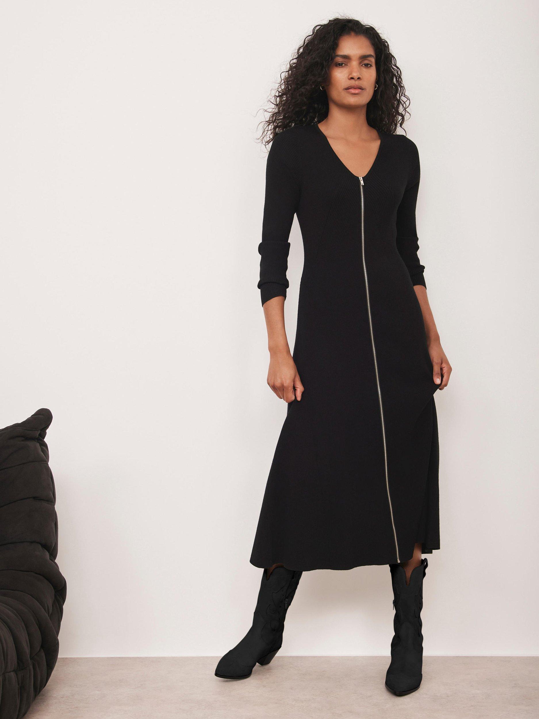 Mint Velvet Zip Rib Knit Maxi Dress, Black