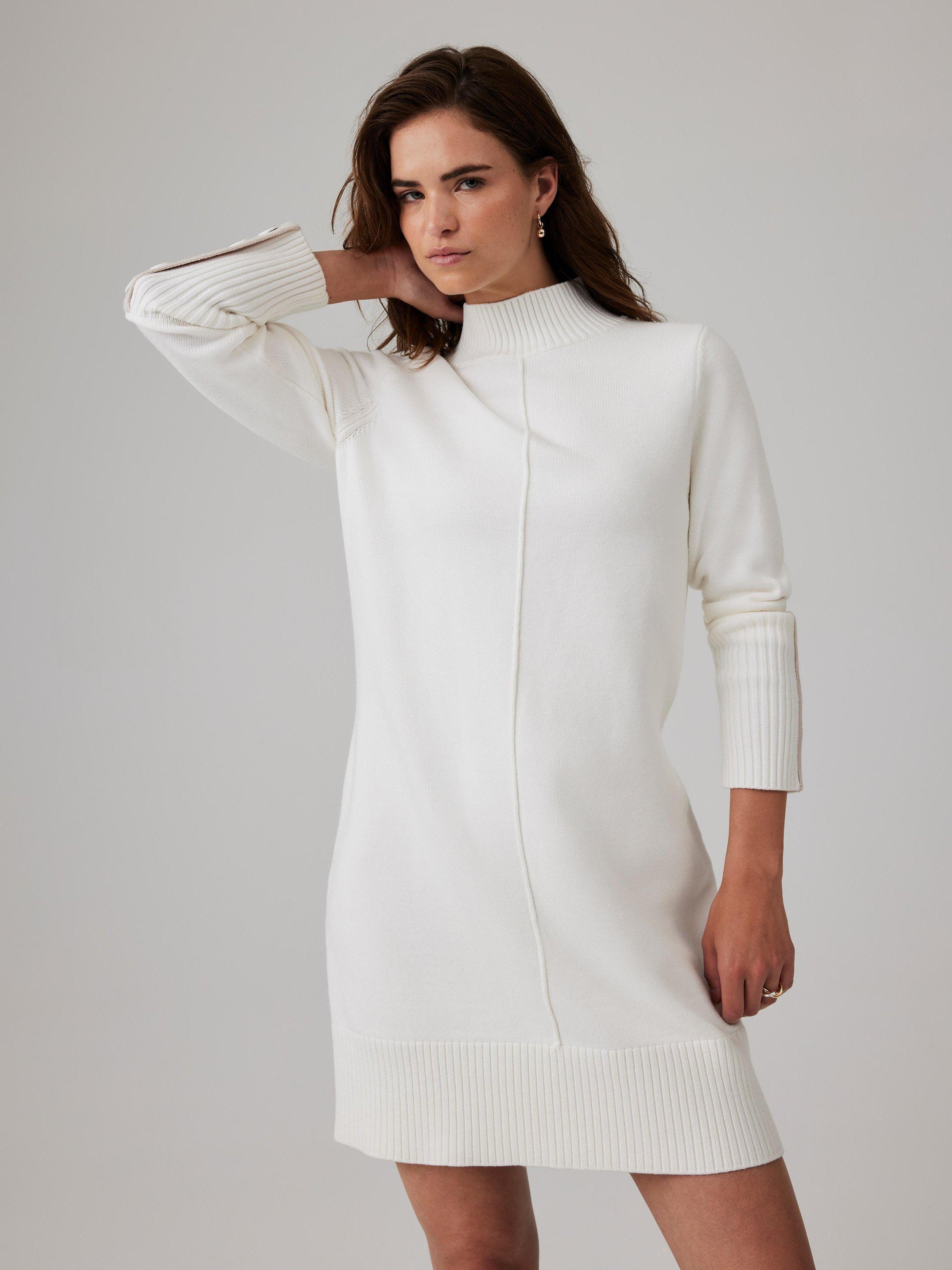 Mint Velvet High Neck Jumper Mini Dress, White Ivory